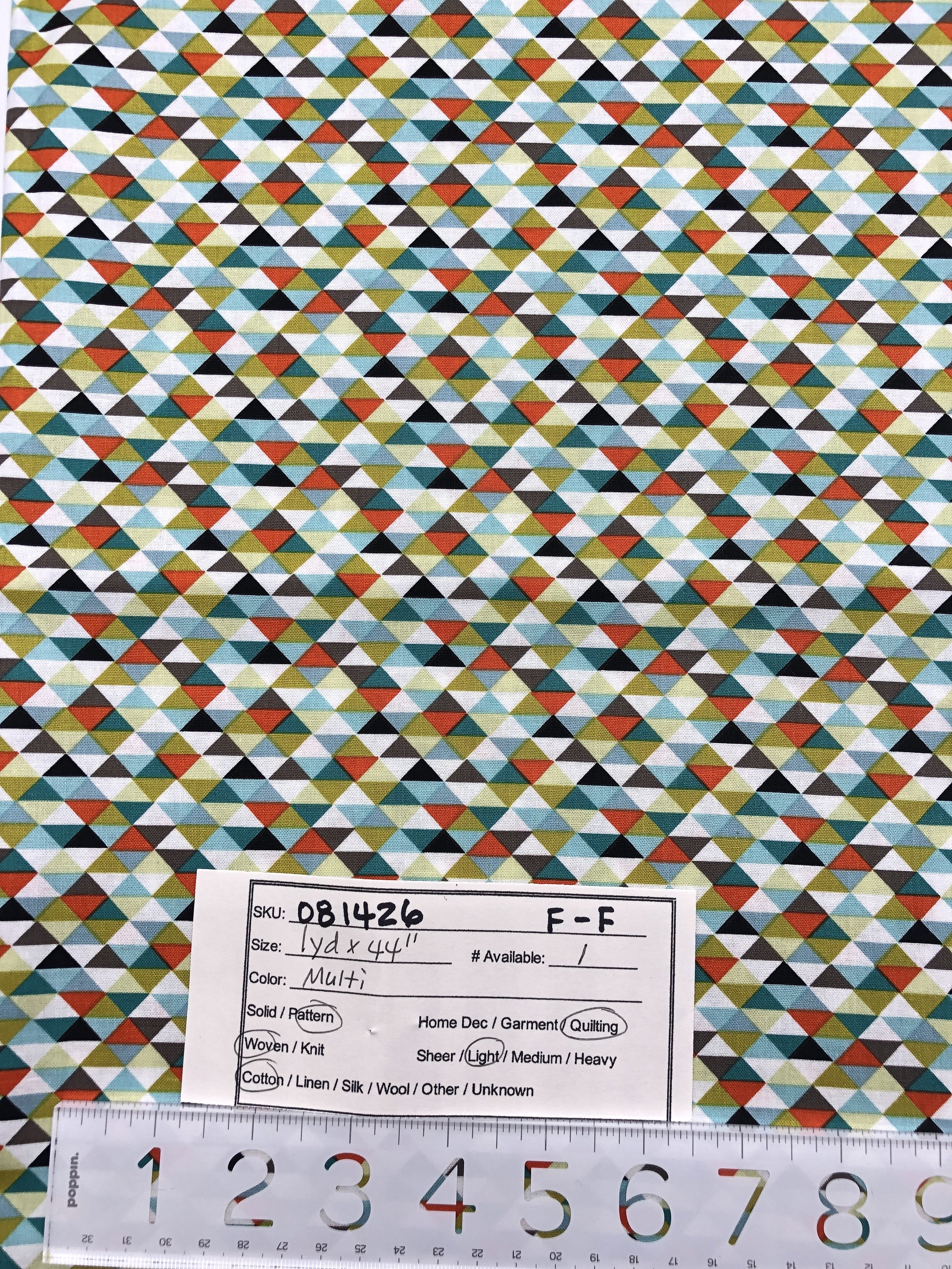 081426-F-F Multicolored triangles; Cotton; 1 yd x 44"
