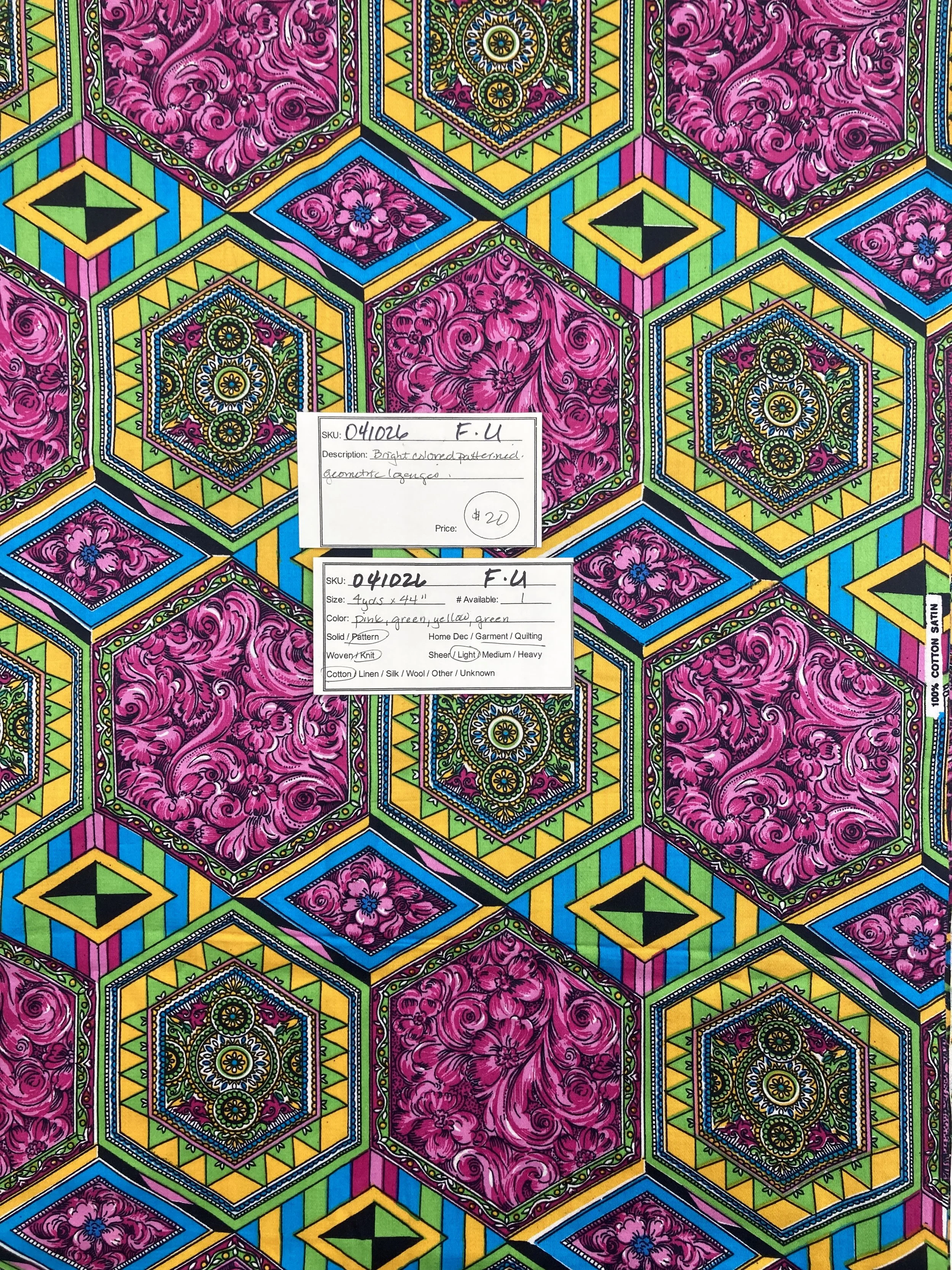 041026-F-U Colorfully patterned shapes; Cotton; 4 yds x 44"