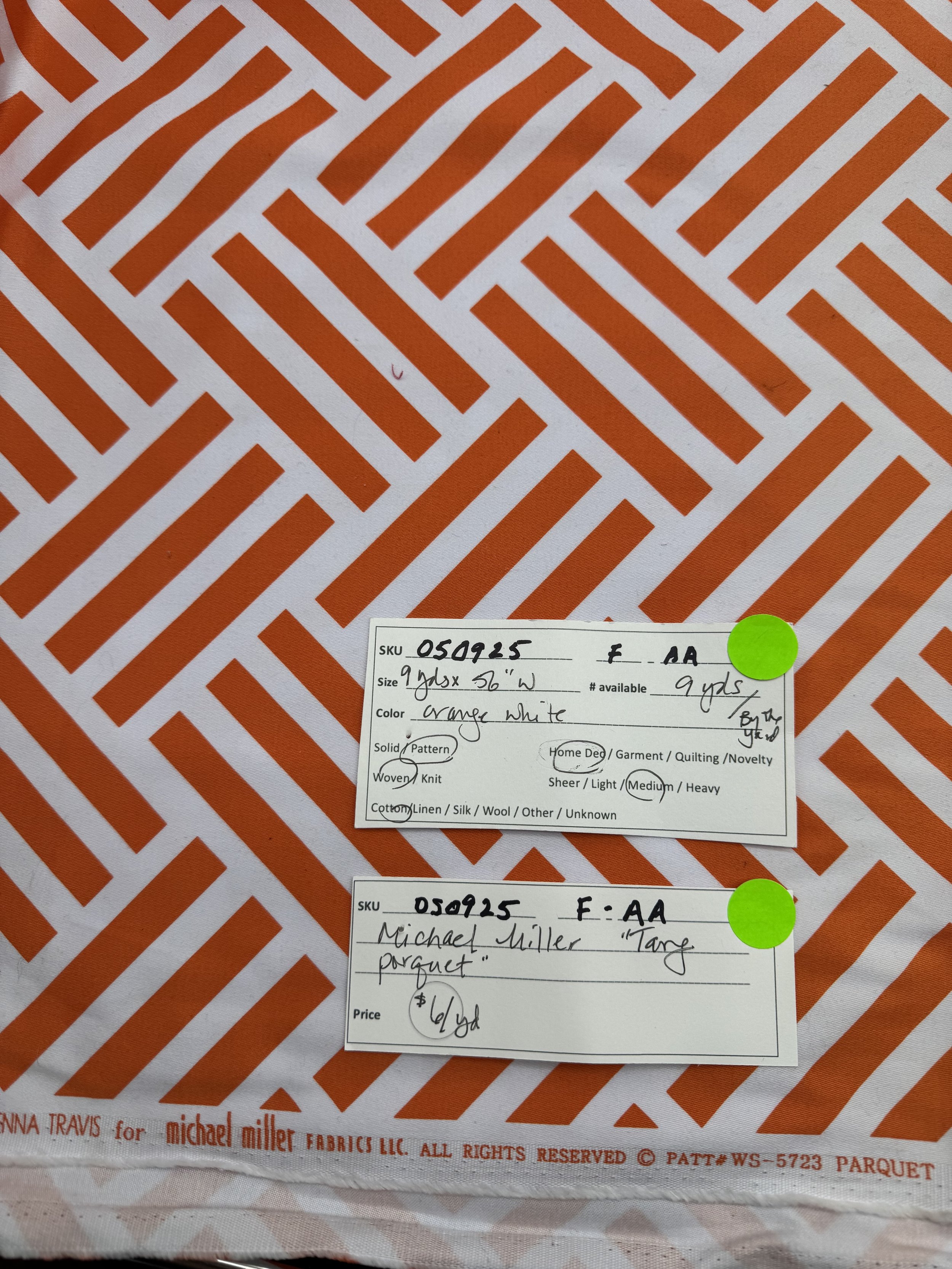 050925-F-AA Orange & white herringbone pattern, Cotton, 56" wide; by the yard