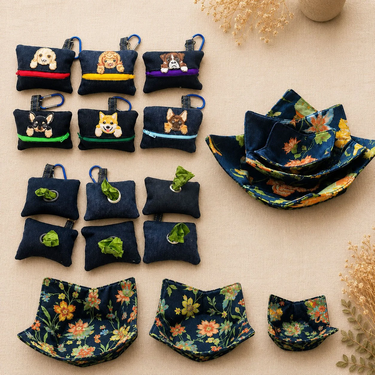 Handmade doggie bags and microwave cozies