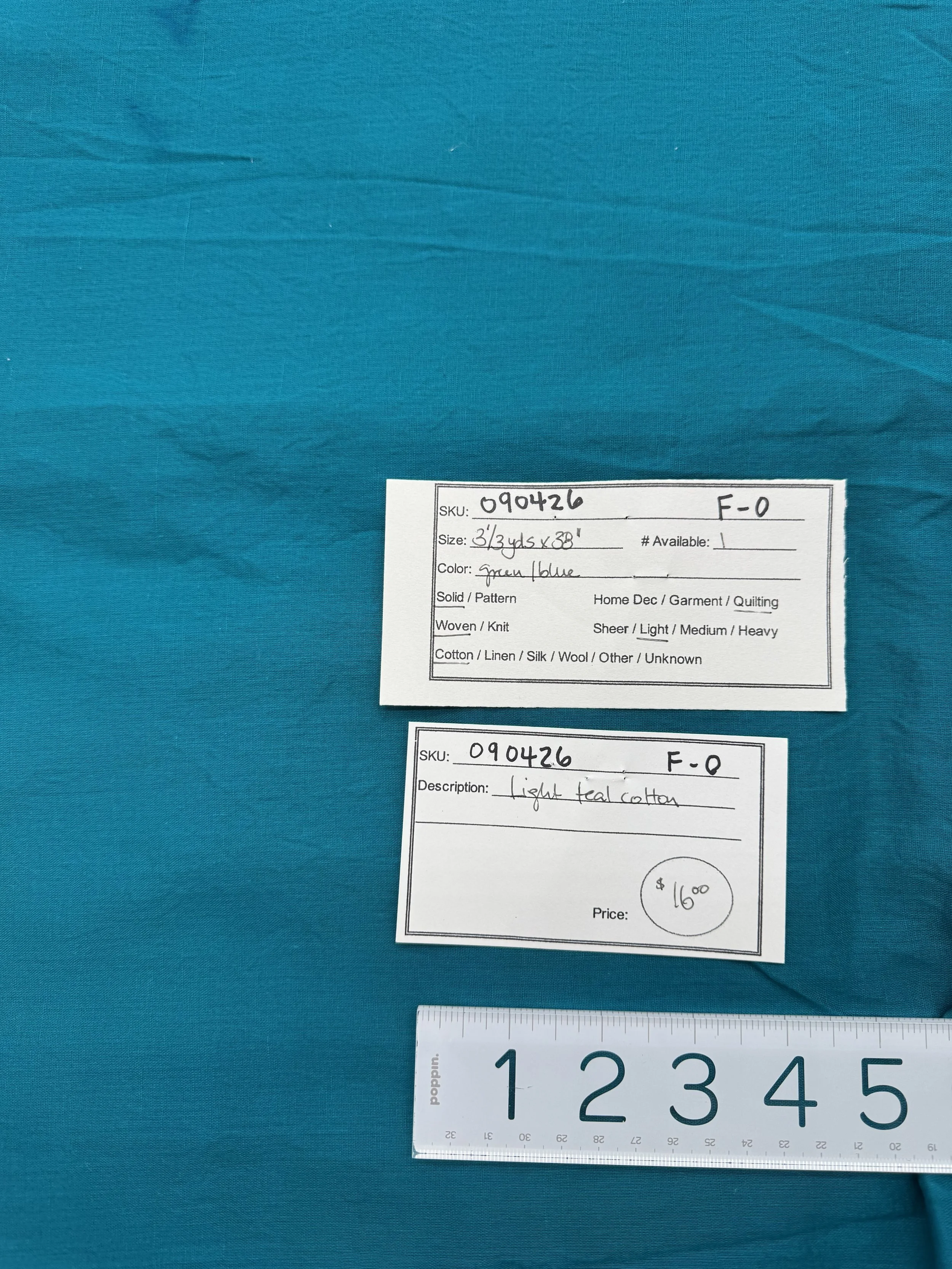 090426-F-O Light teal quilting cotton; 3 1/3 yd x 38"