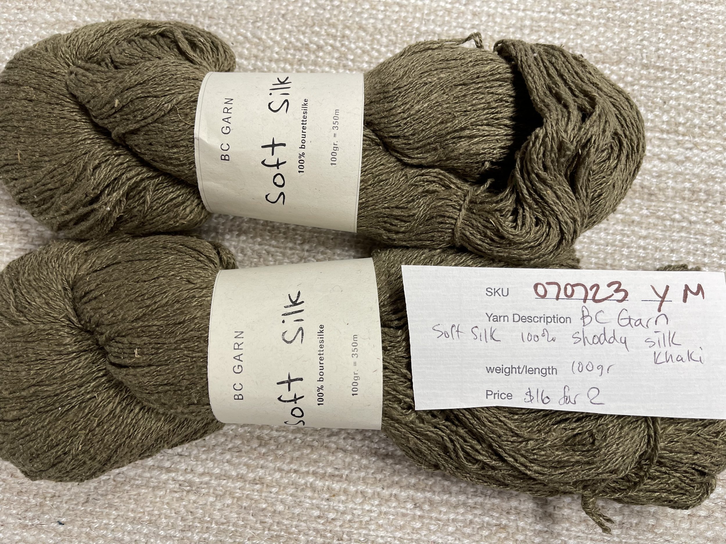 070723-Y-M BC Garn Soft Silk, khaki, g, lot of 2 — FabMo