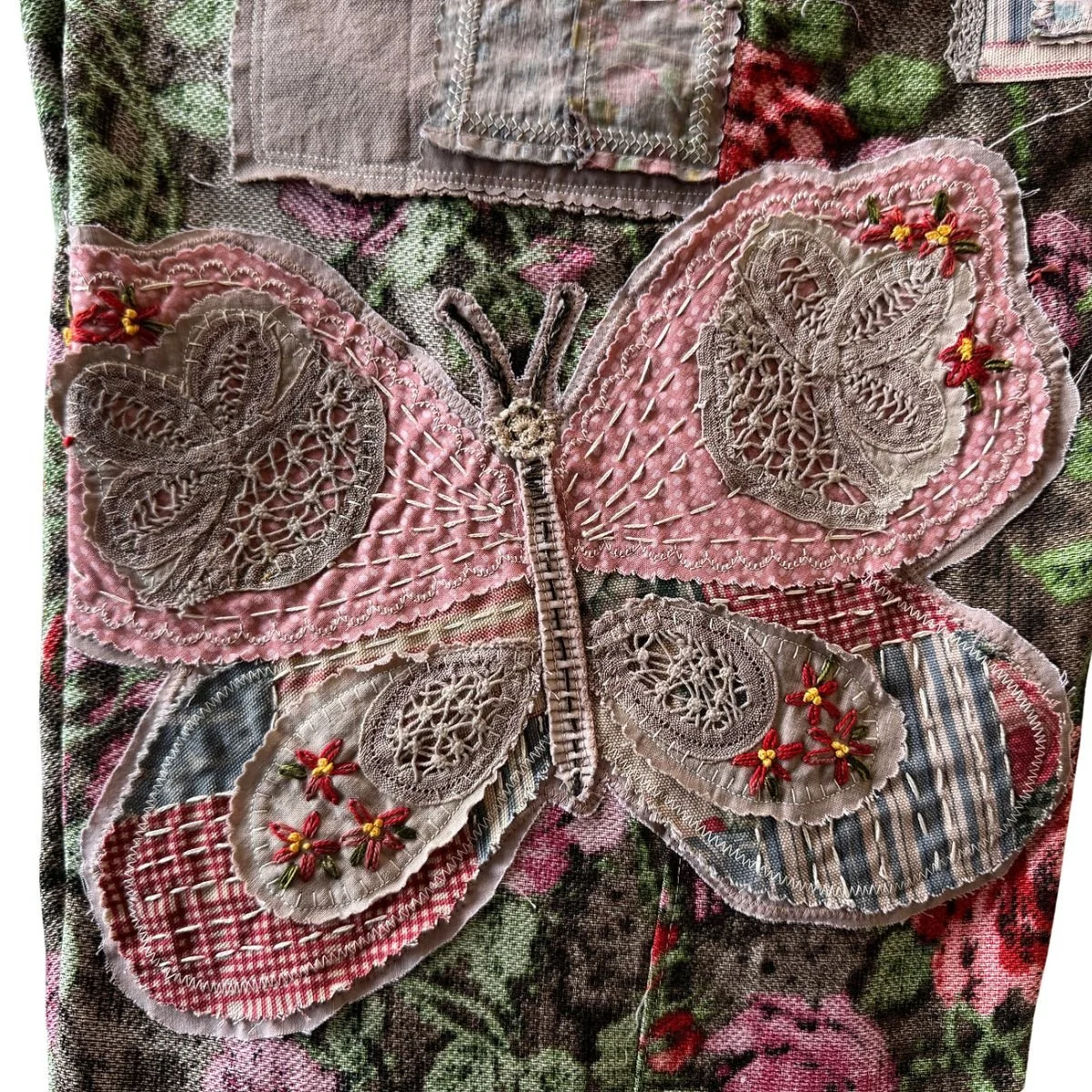 Embroidered fabric butterfly appliqué
