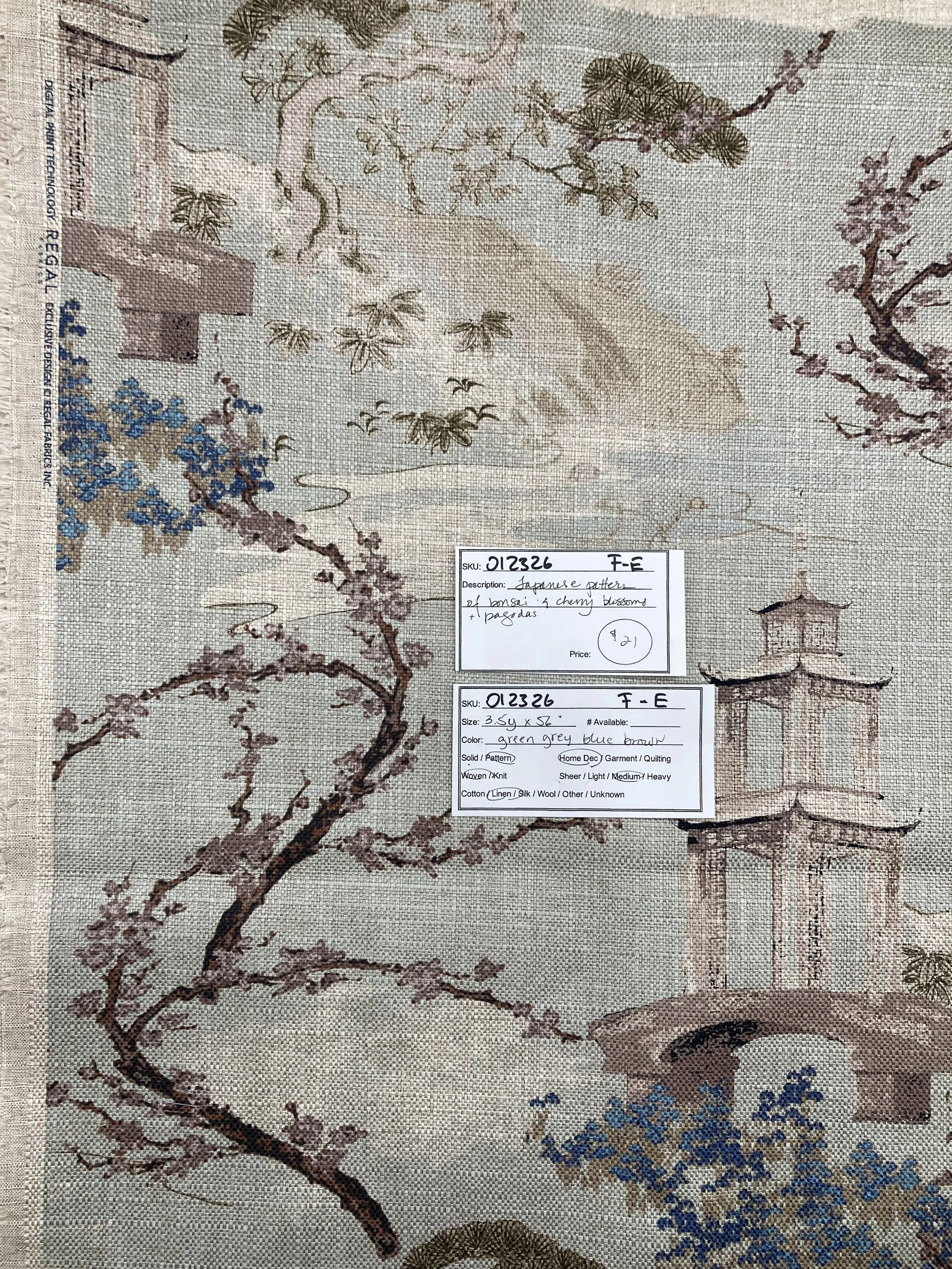 012326-F-E Japanese pattern; Linen; 3 1/2 yds x 56"