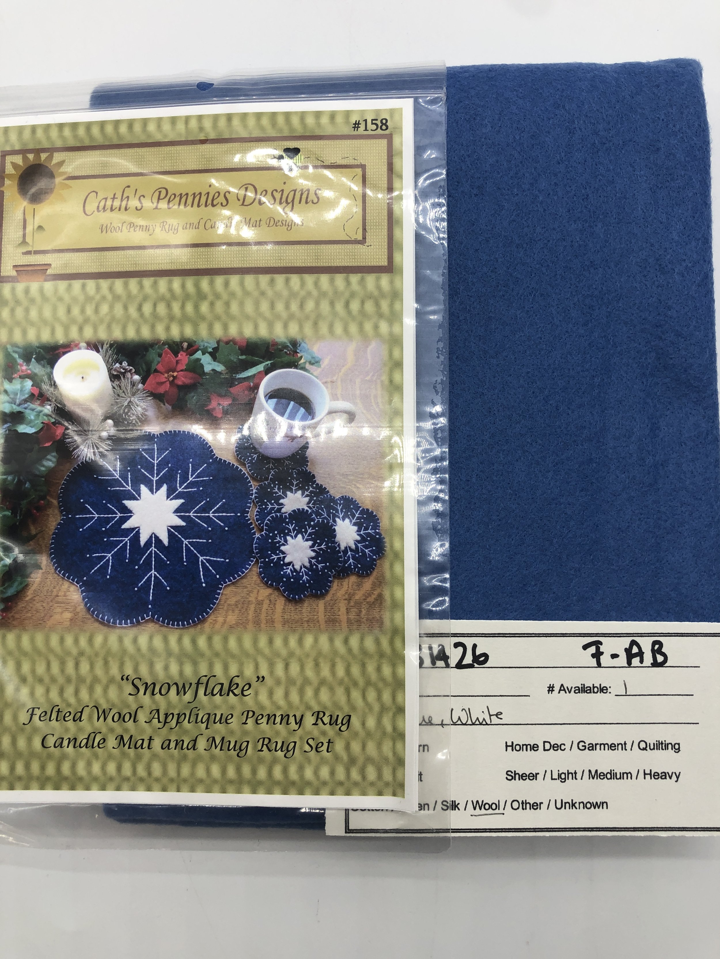 081426-F-AB  Snowflake felted wool applique; Wool