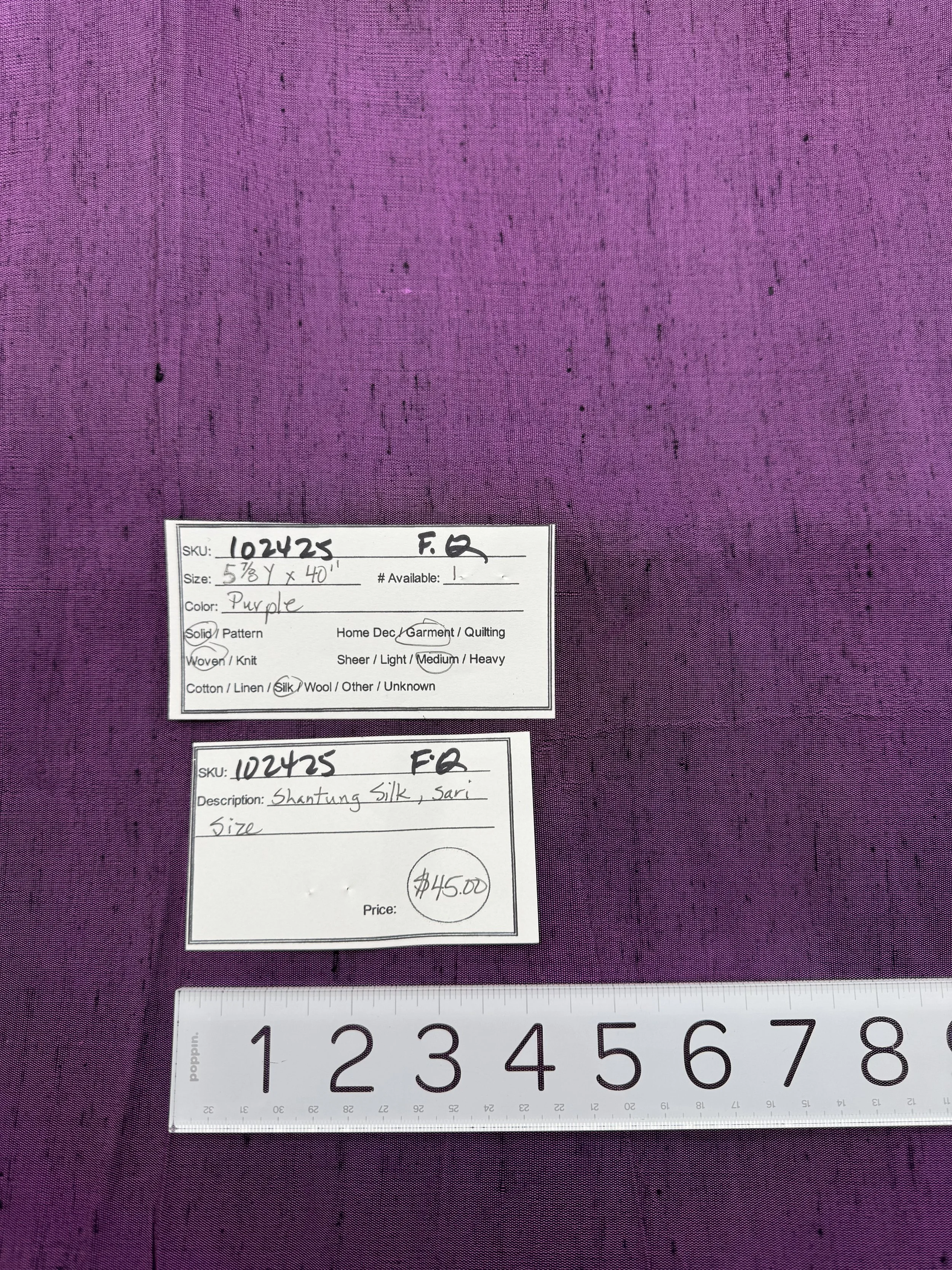 102425-F-Q Shantung silk, sari sized; 5 7/8 yds x 40"