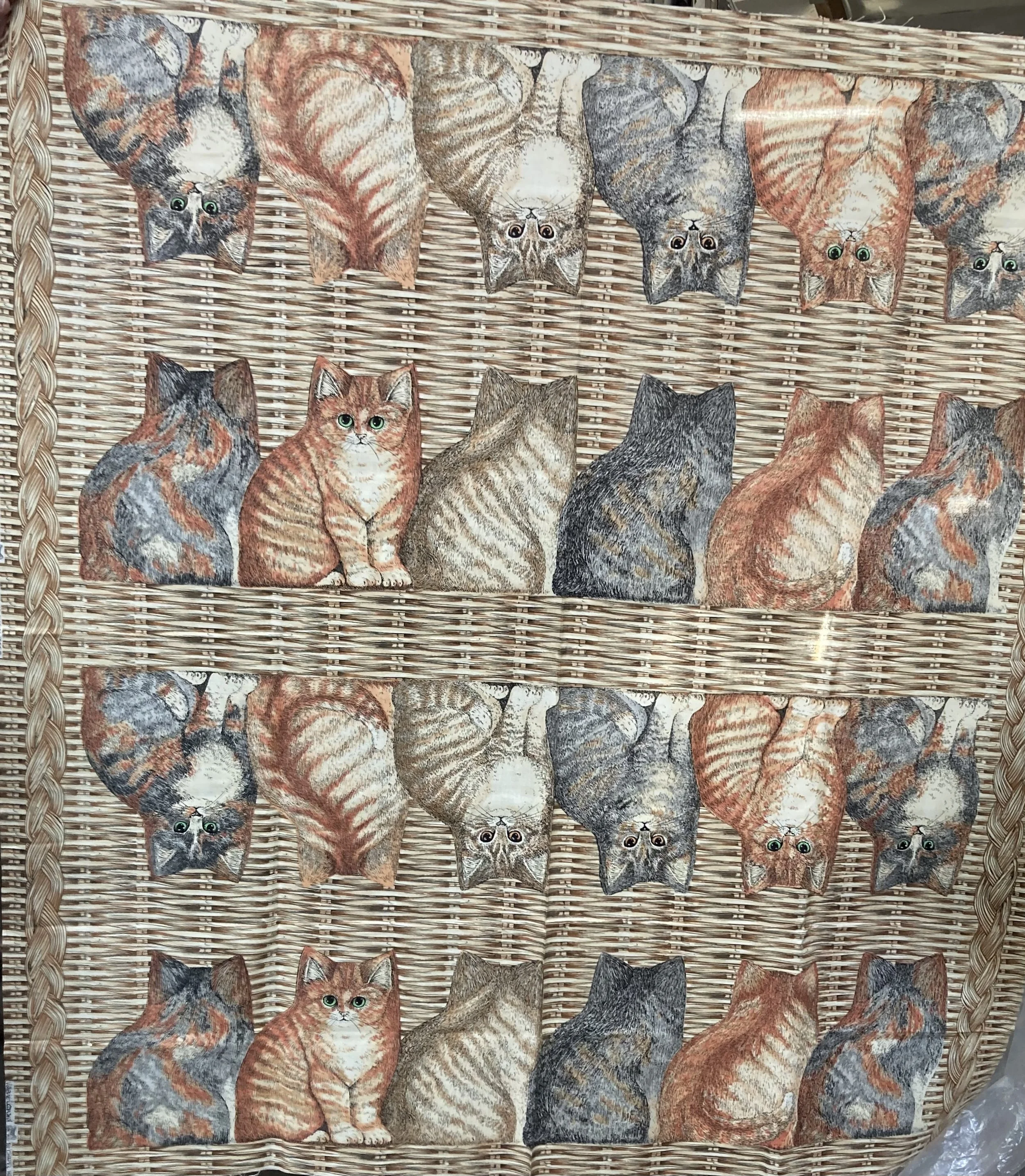 032726-F-AG Cats on wicker backdrop; Cotton; 1 1/4 yds x 43"