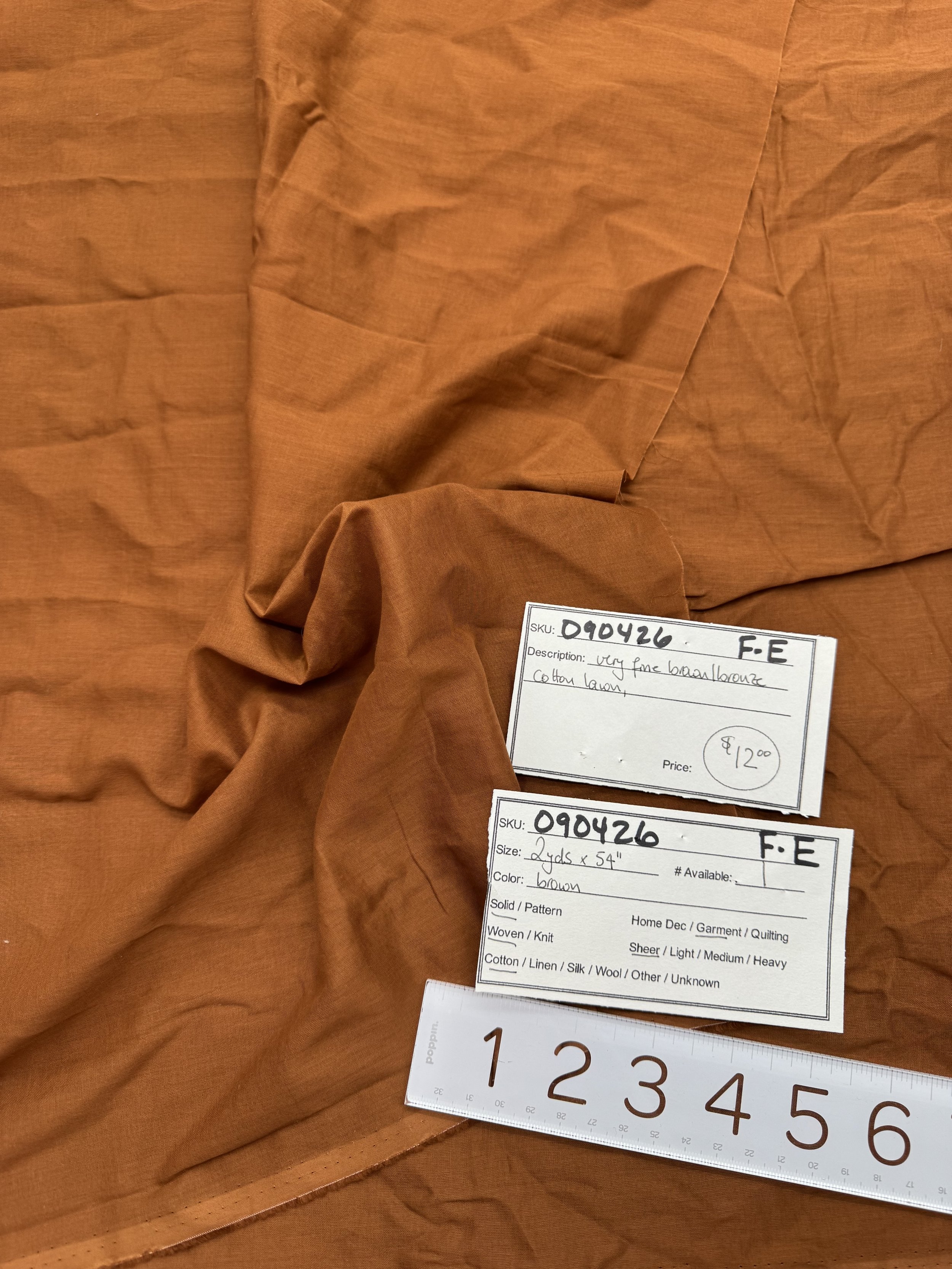 090426-F-E Very fine brown cotton lawn; 2 yd x 54"