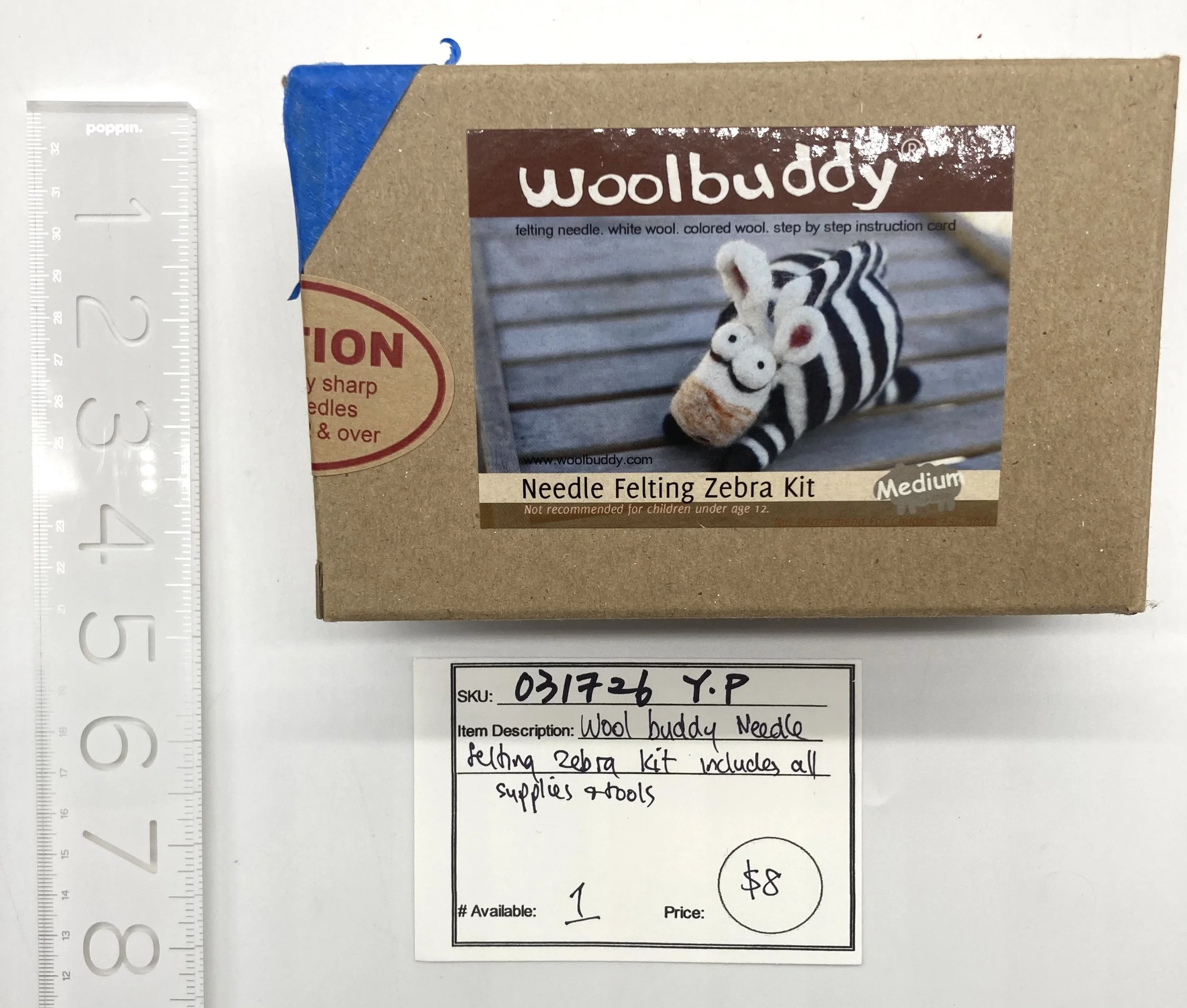 031726-Y-P Woolbuddy Needle Felting Zebra Kit