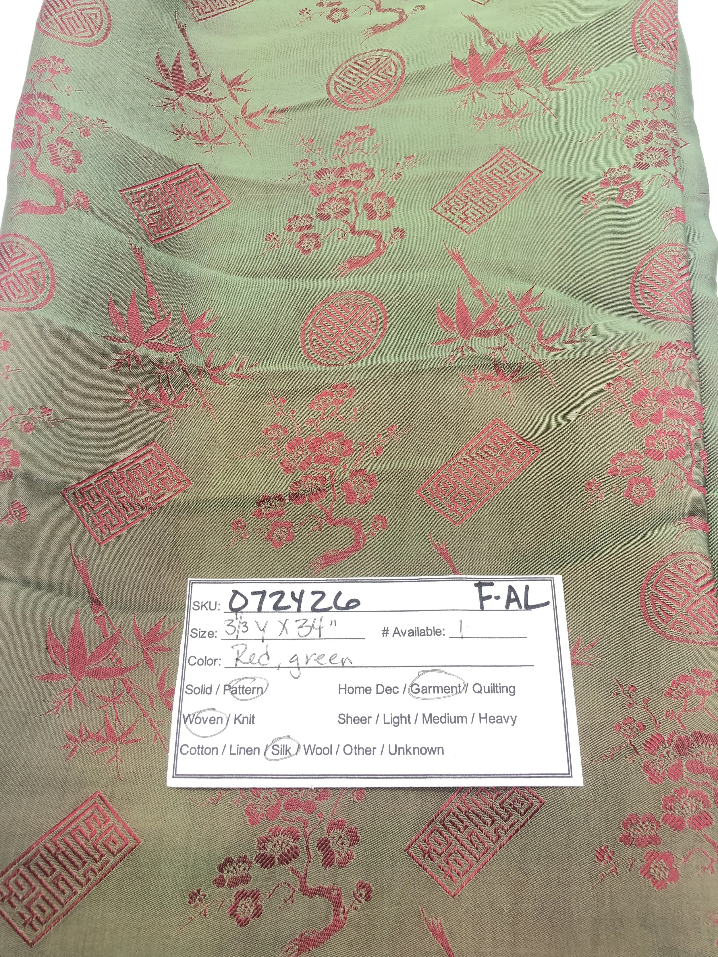 072426-F-AL Bamboo and cherry blossoms; Silk; 3 1/3 yds x 34"