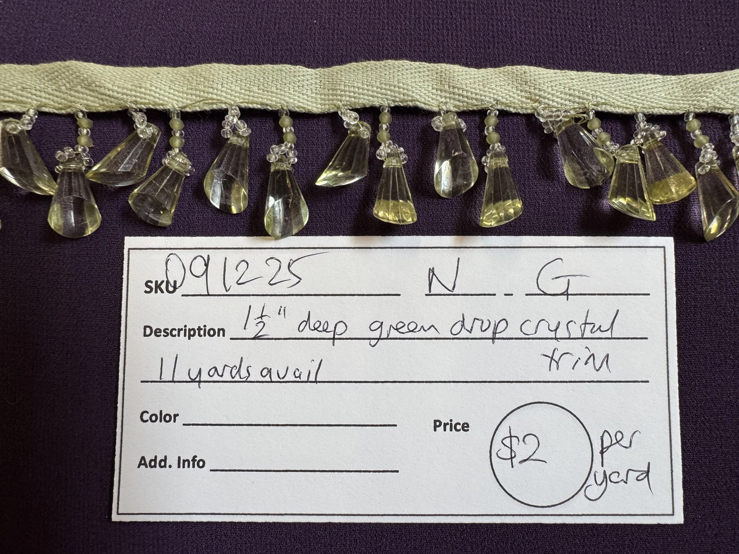 091225-N-G Deep green drop crystal trim, 1 1/2 inch wide
