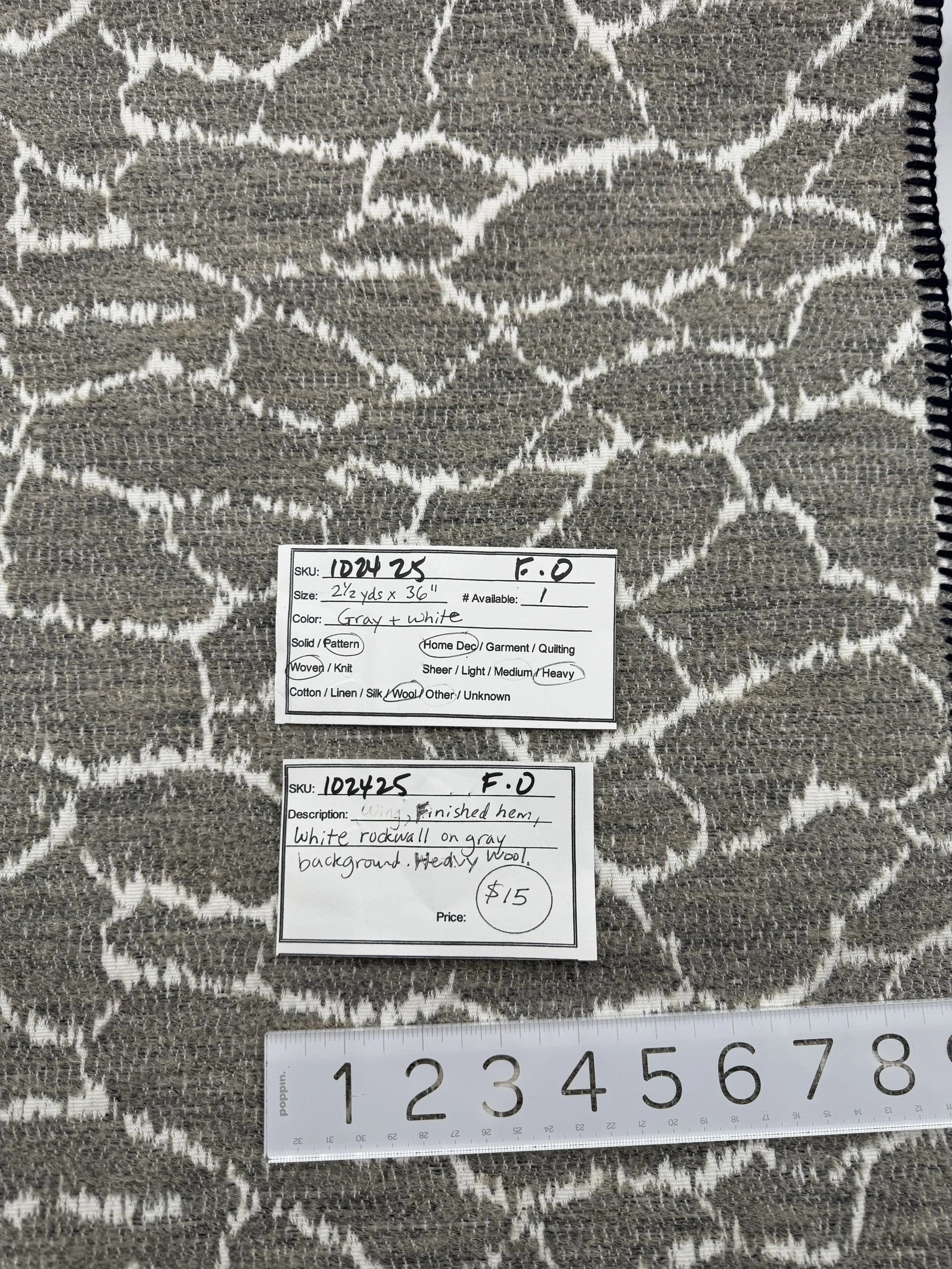 102425-F-O White rock wall on grey; Wool; 2 1/2 yds x 36"