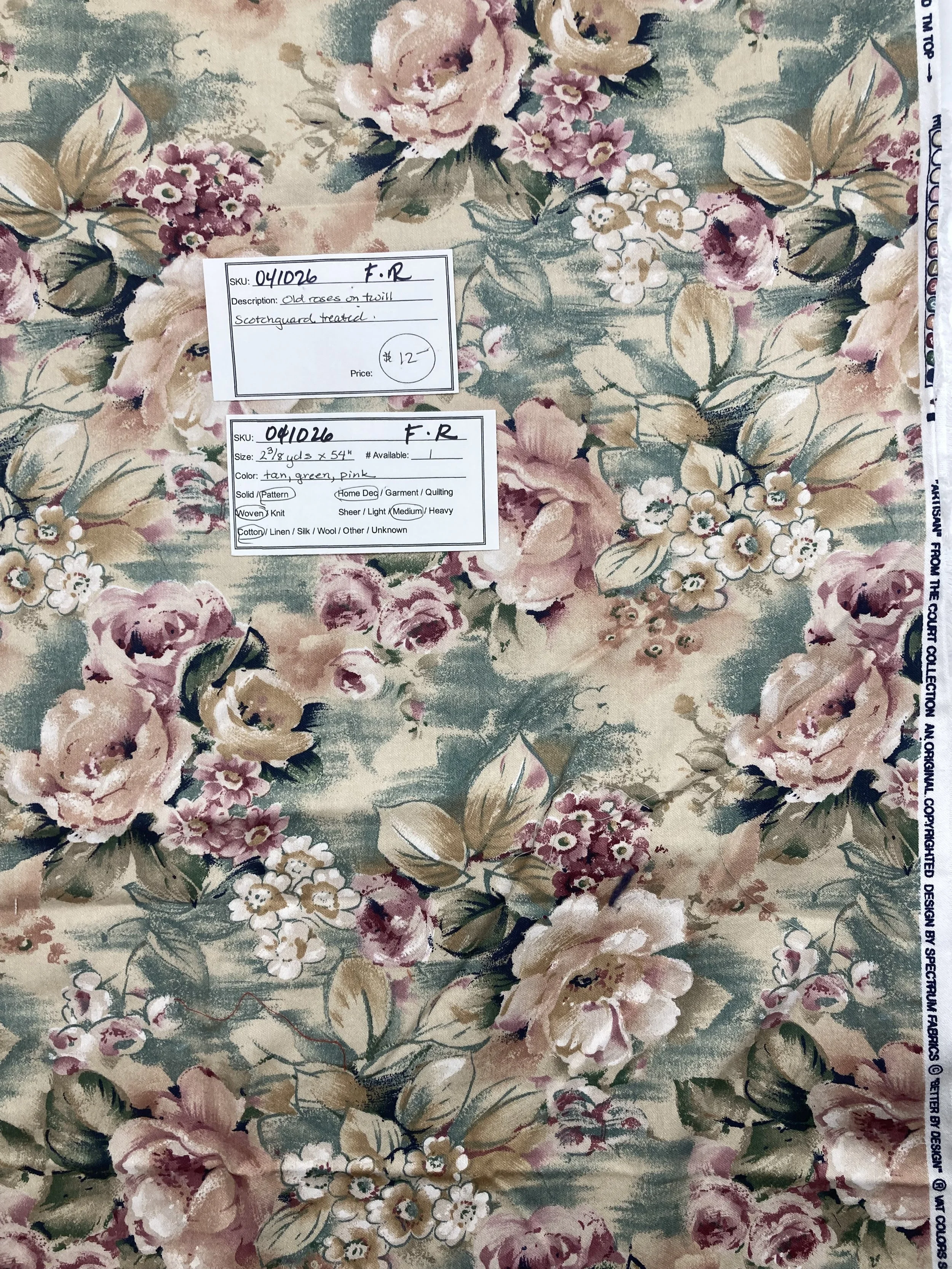 041026-F-R Old roses on twill; Cotton; 2 3/8 yds x 54"
