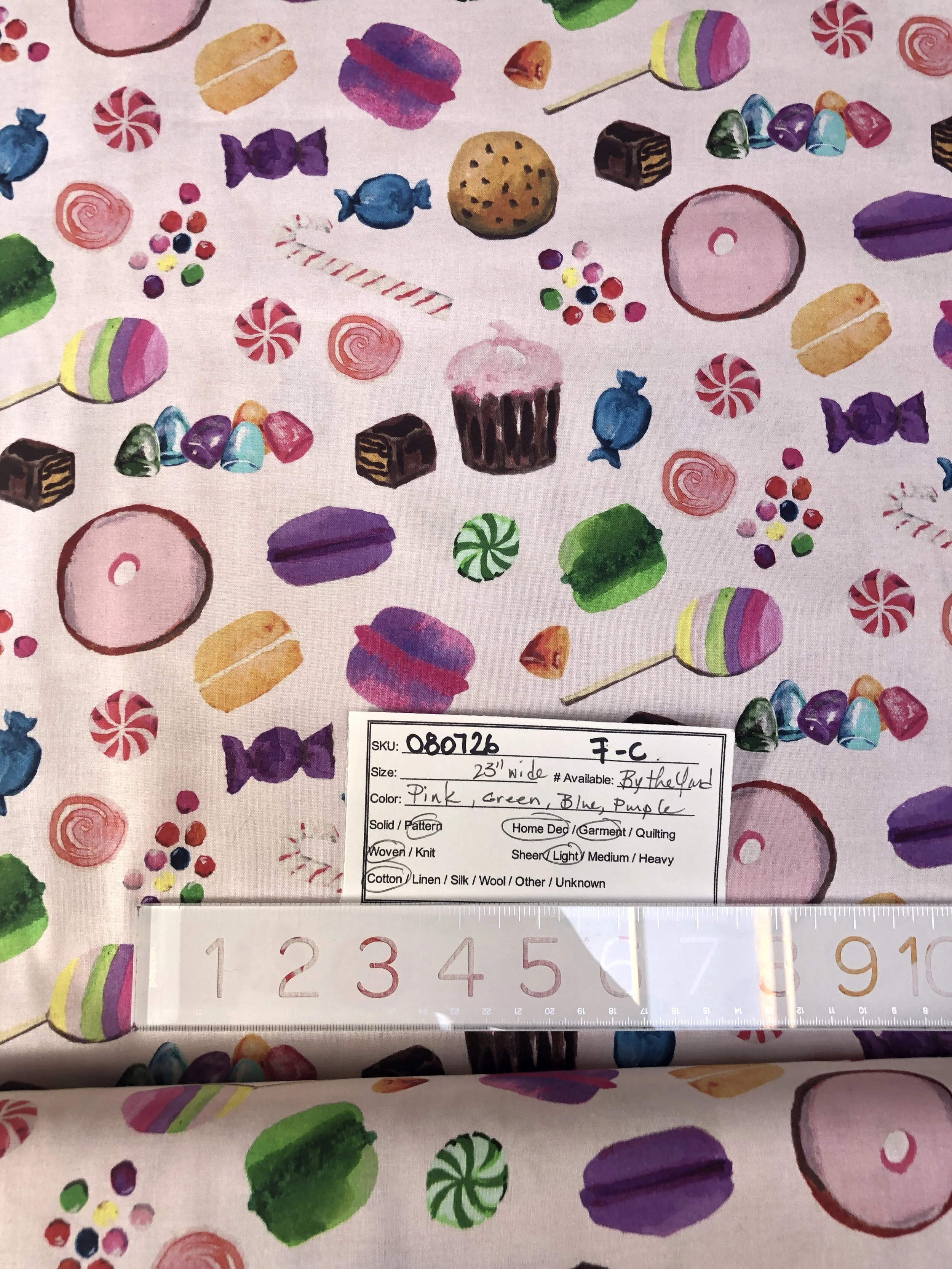 080726-F-C Donuts and sweets on pink; Cotton; 44" wide; By the yd
