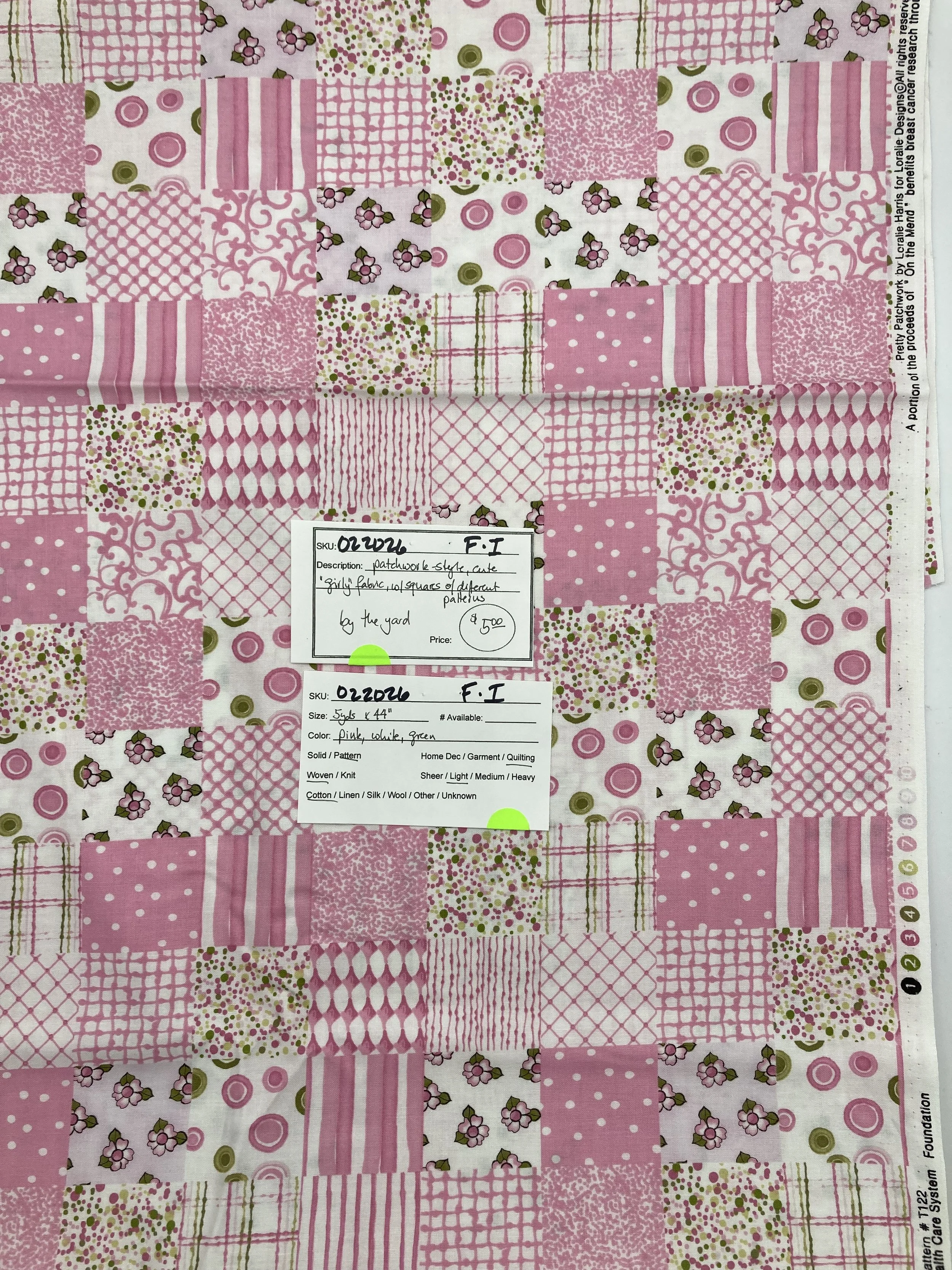 022026-F-I Patchwork style: Cotton; 44"; by the yd