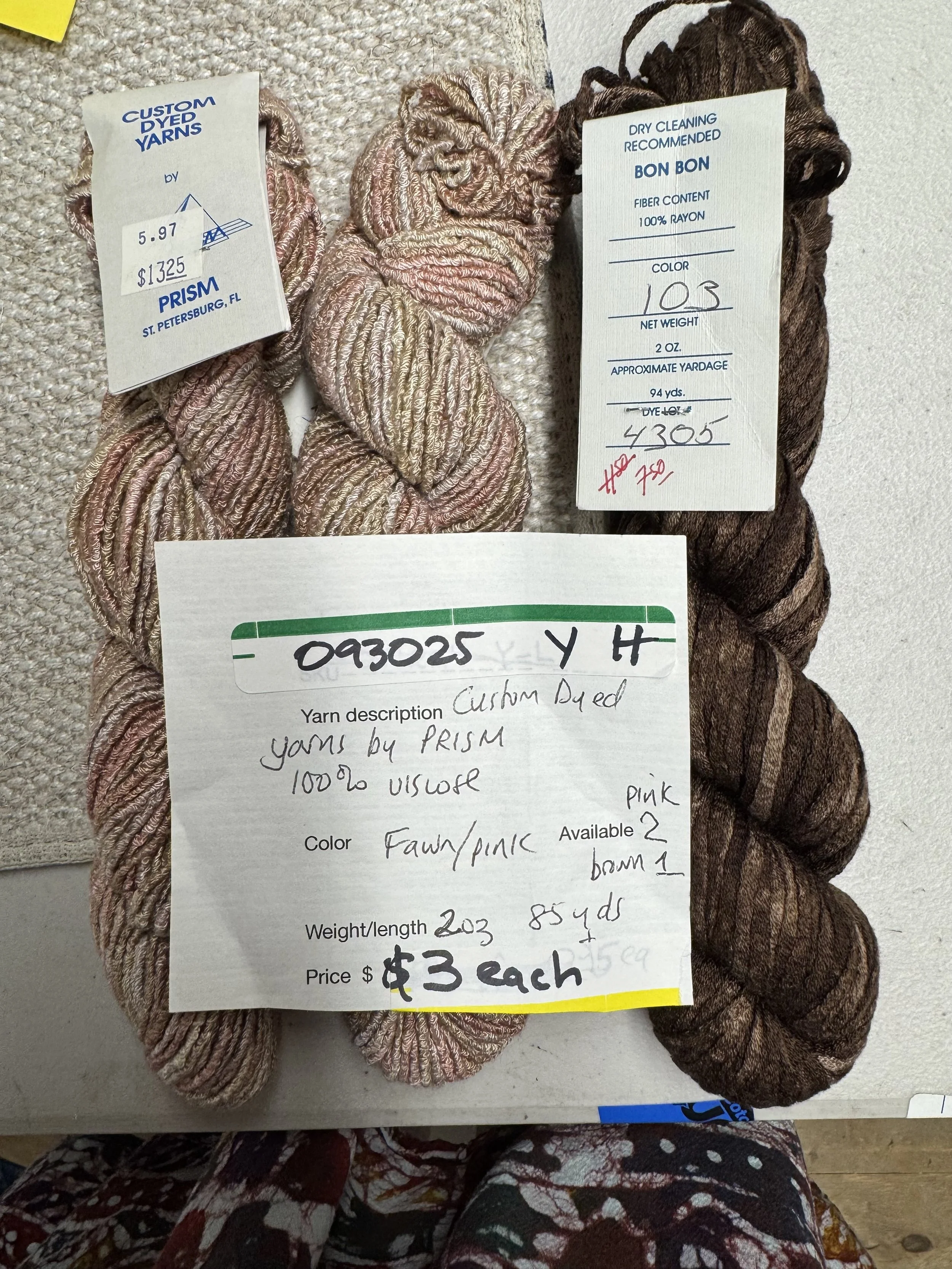 093025-Y-H Prism Custom Dyed viscose, brown or pink, 2 oz, 85 yd