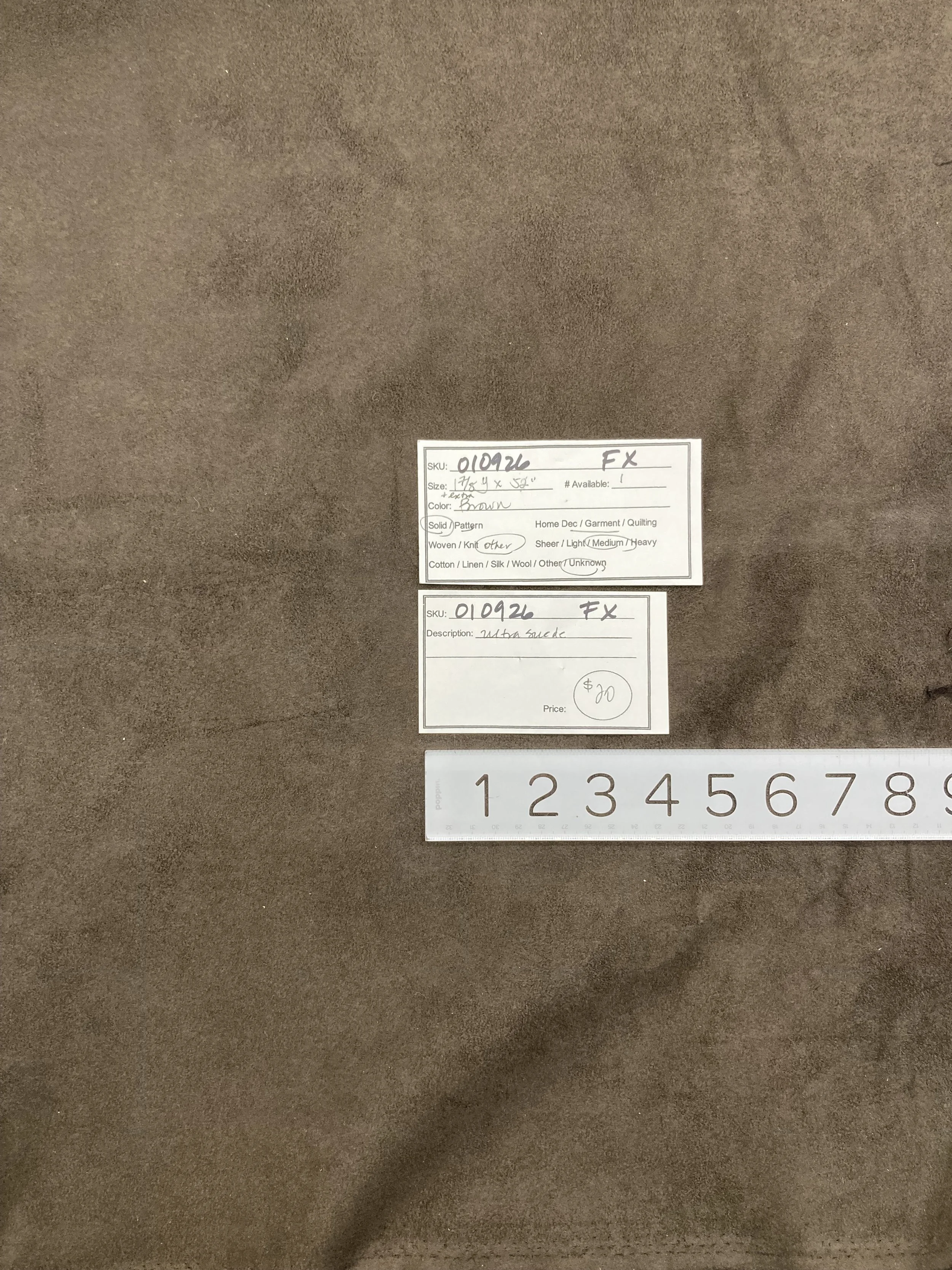 010926-F-X Brown ultra suede; 1 7/8 yd x 52"