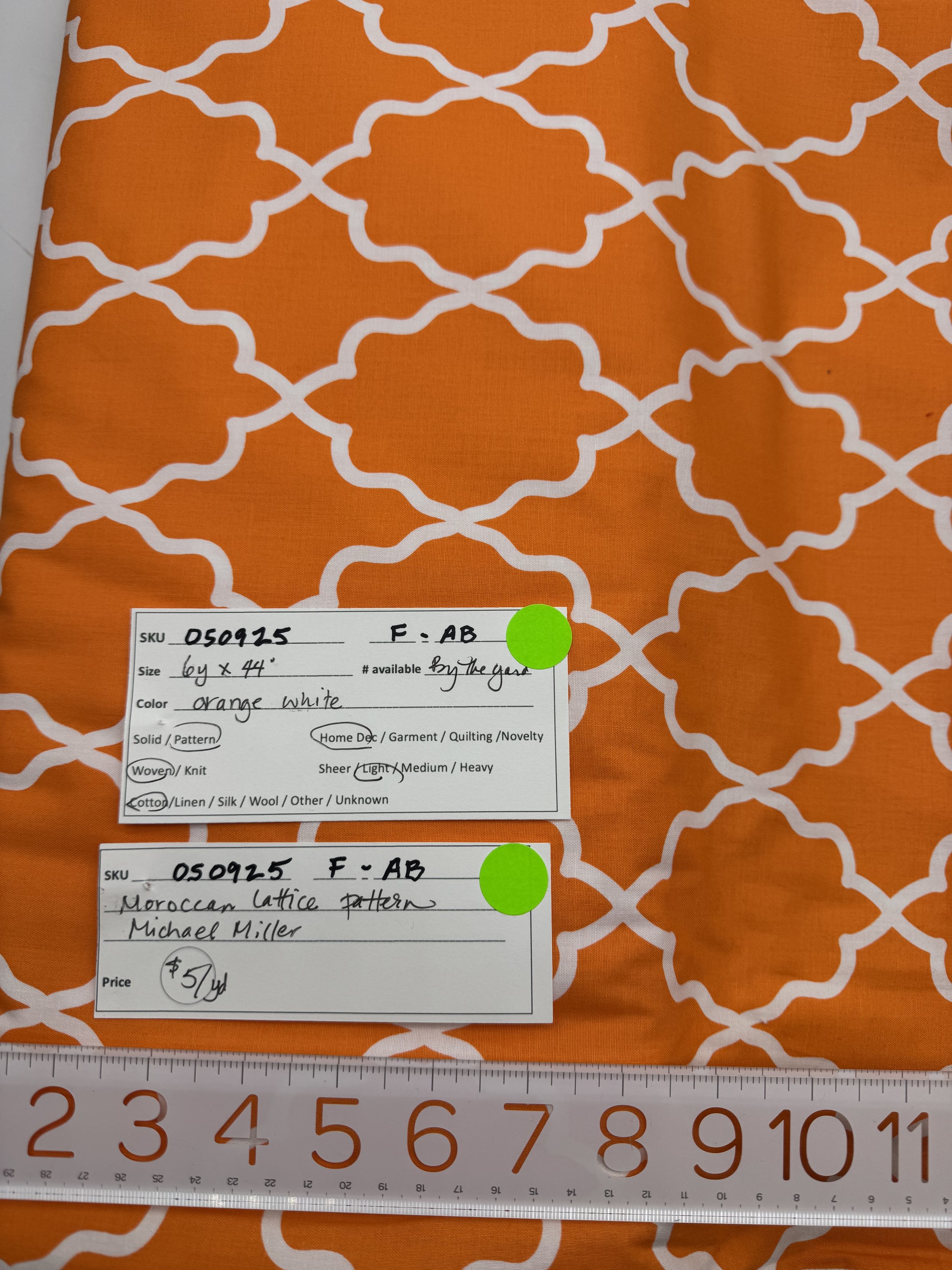 050925-F-AB Lattice Pattern in Orange & White, Cotton, 44" wide; by the yard