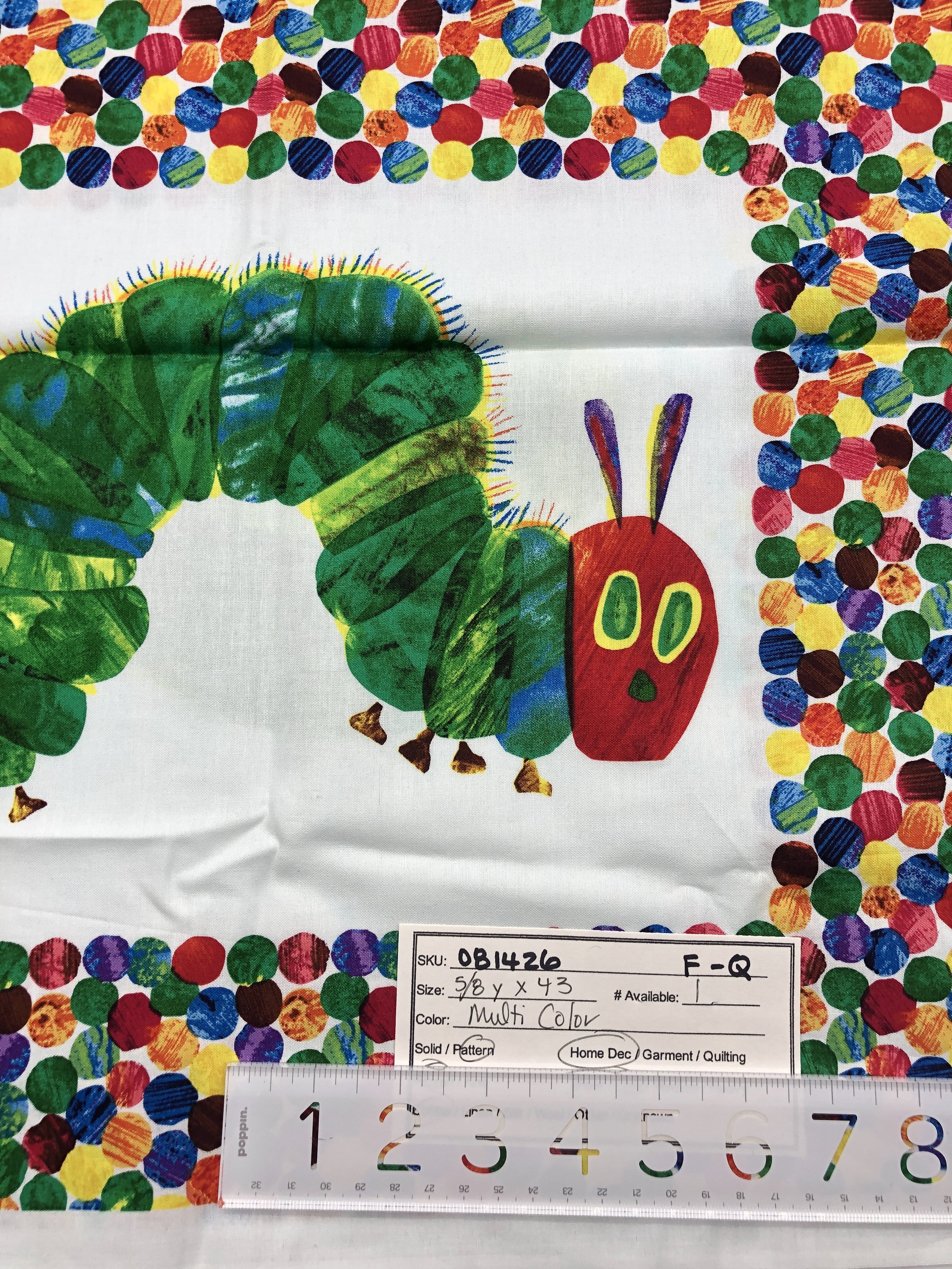 081426-F-Q "The Hungry Caterpillar" panel; Cotton;5/8 yd x 43"