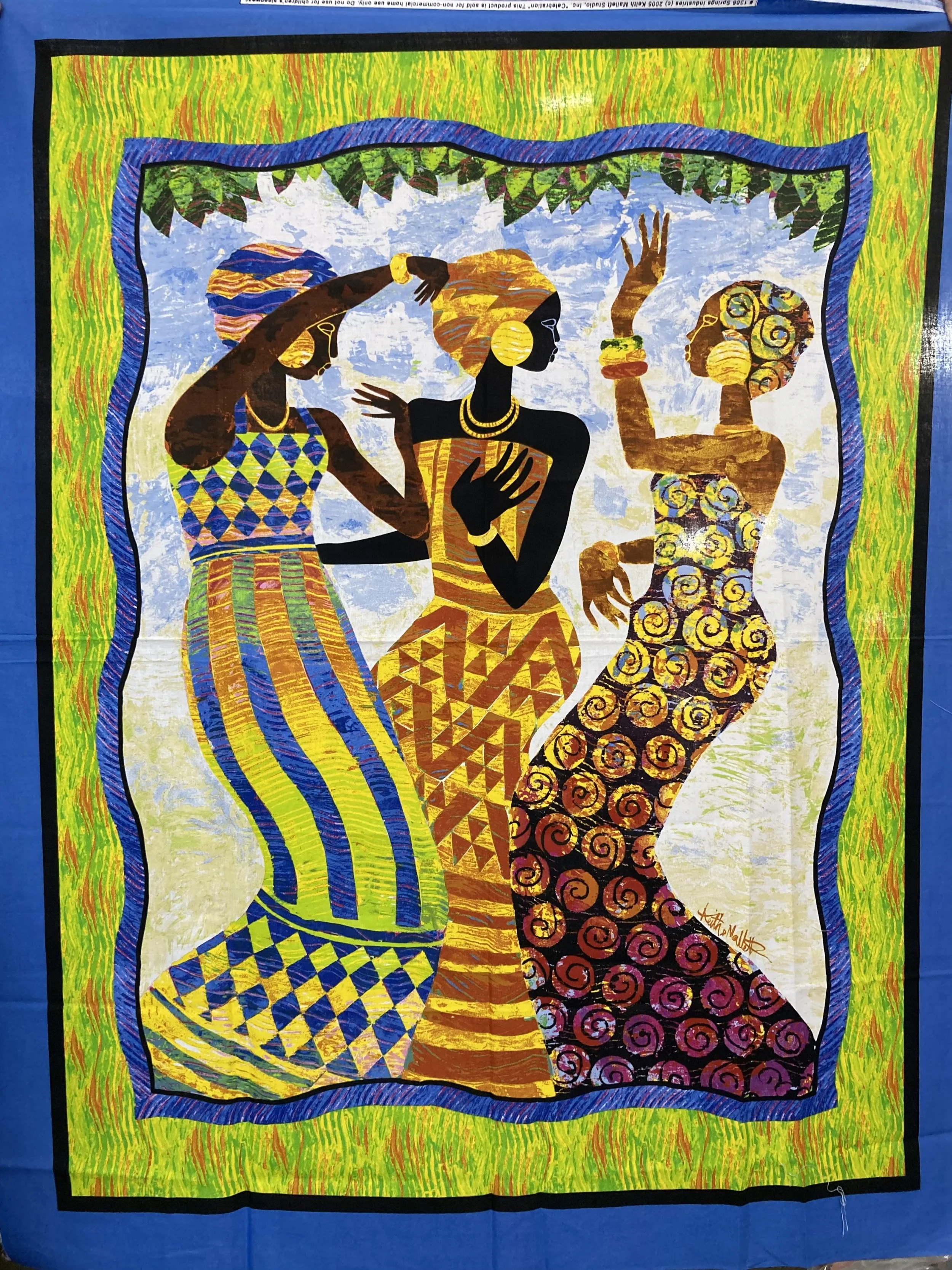 032726-F-AI Ethnic panel on blue; Cotton; 1 1/4 yds x 35"