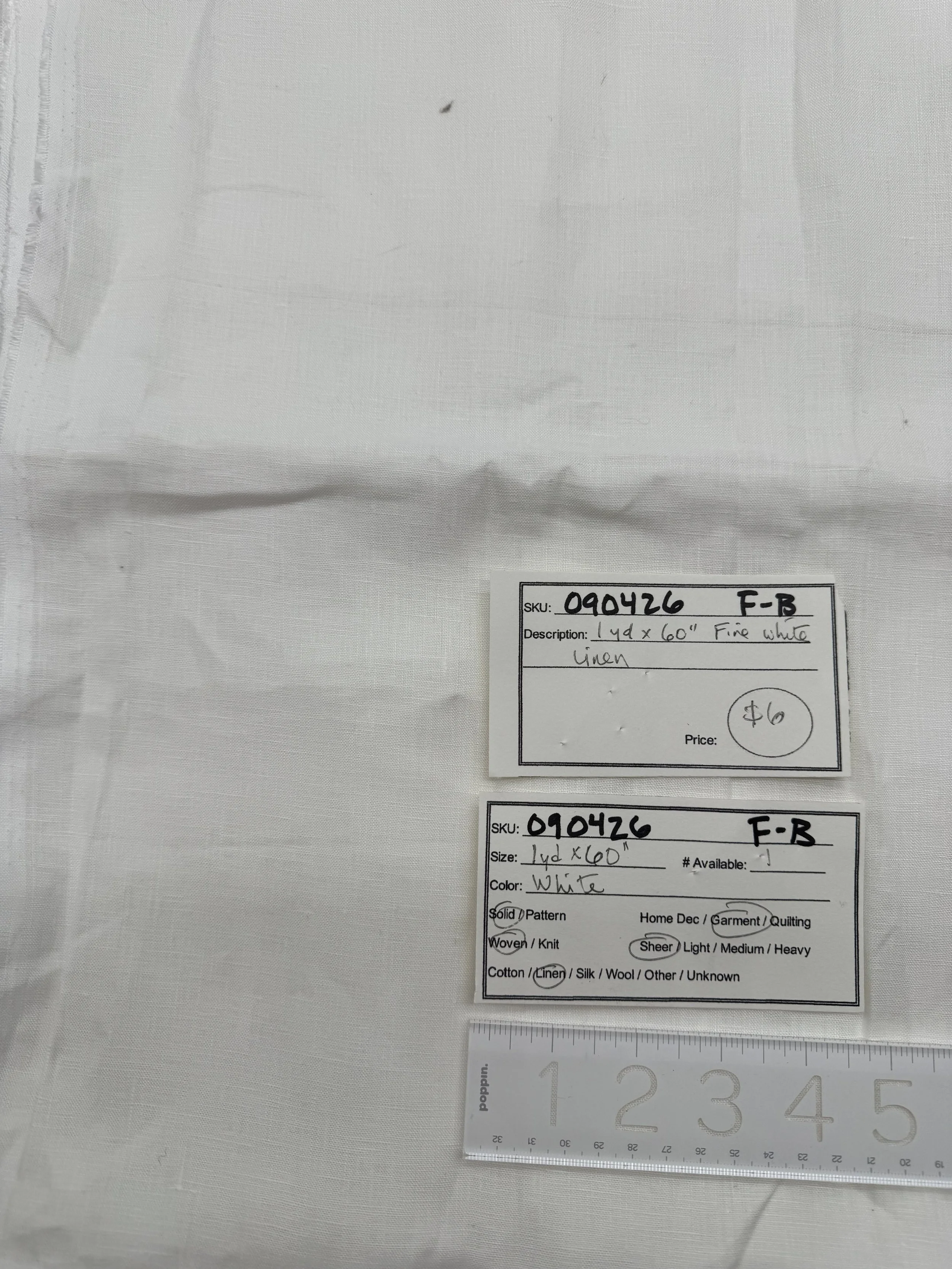090426-F-B Fine white linen; 1 yd x 60"
