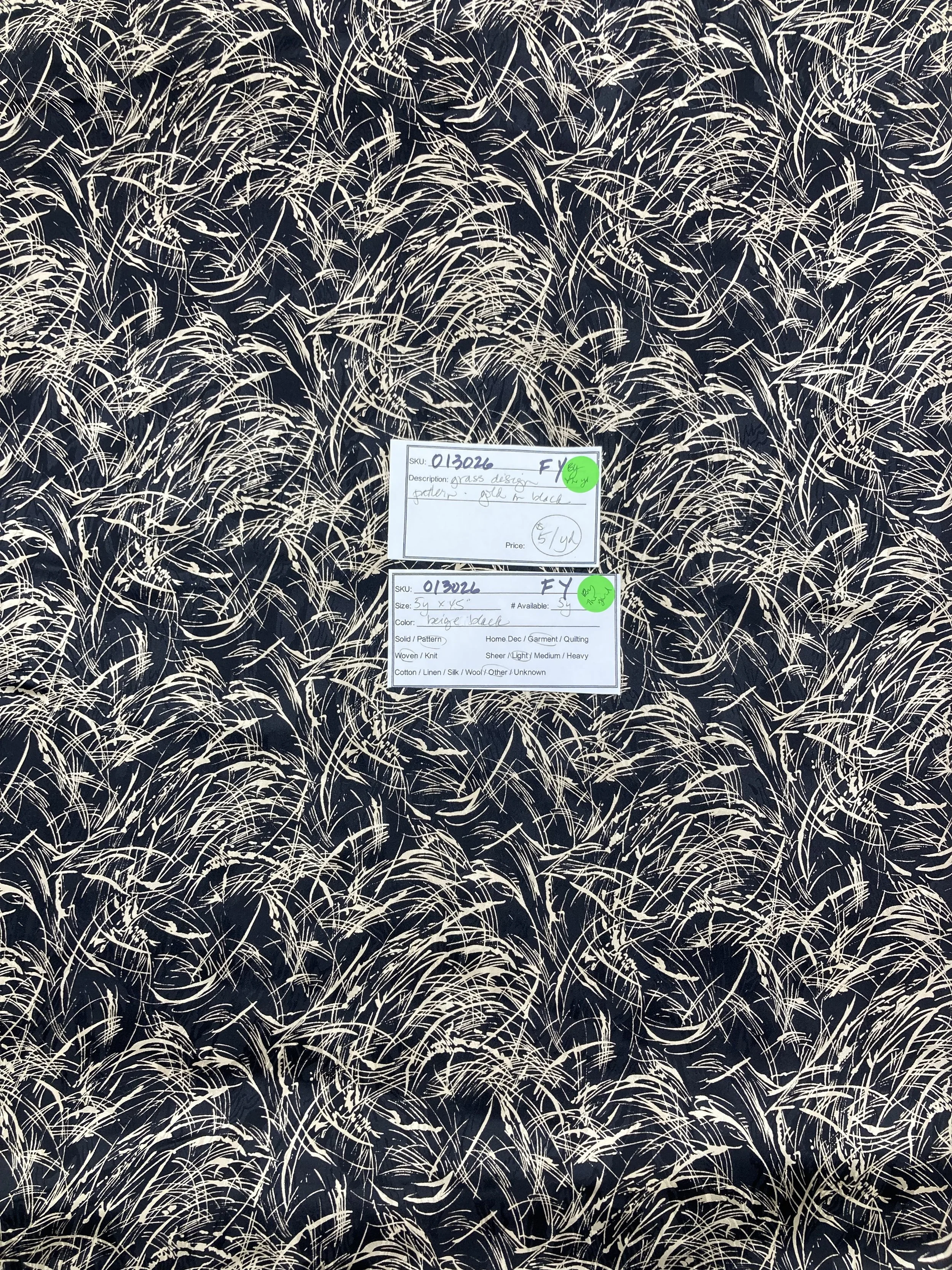 013026-F-Y Golden blades of grass on black; 45"; by the yd