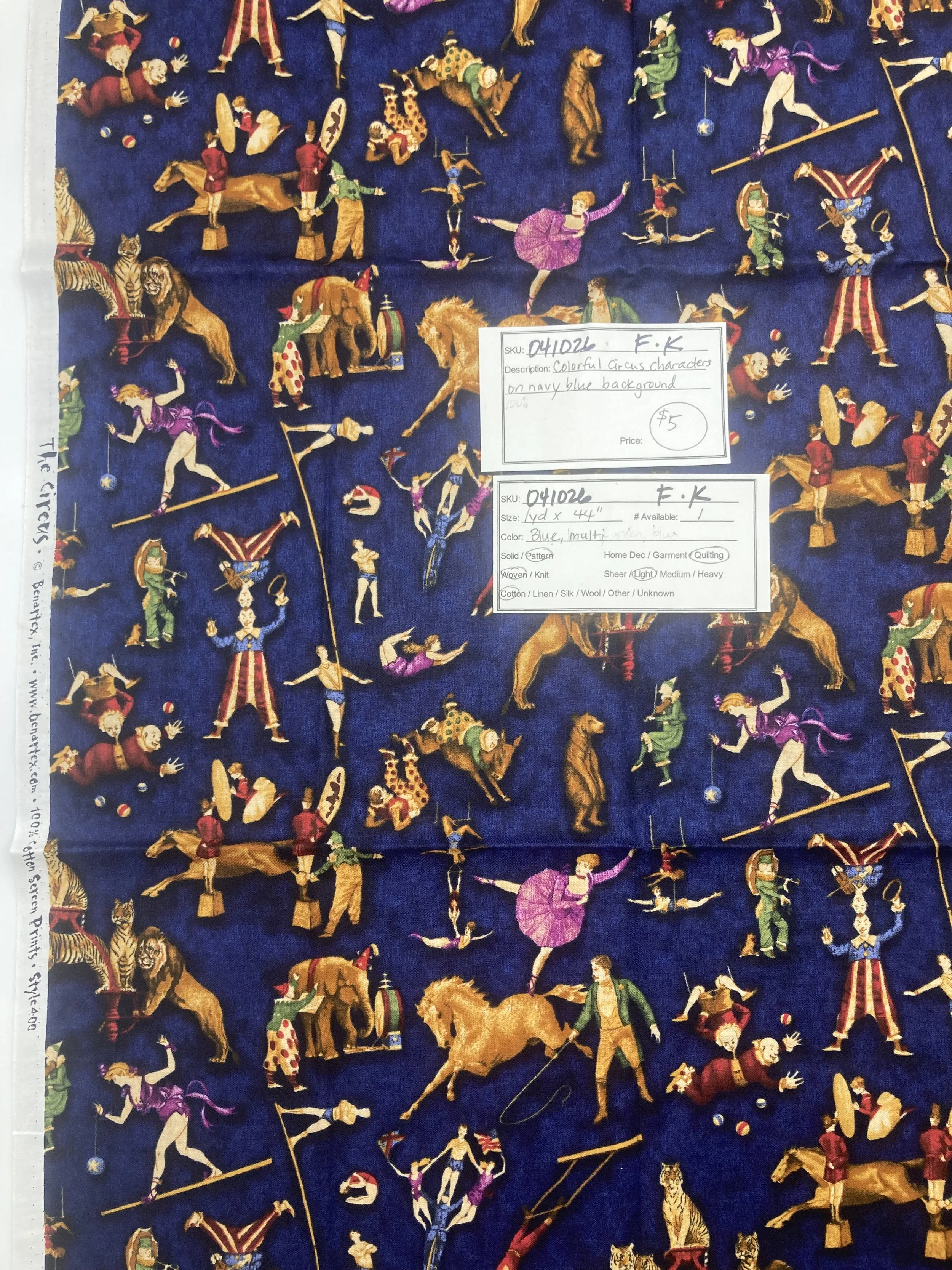 041026-F-K Colorful circus characters; Cotton; 1 yd x 44"