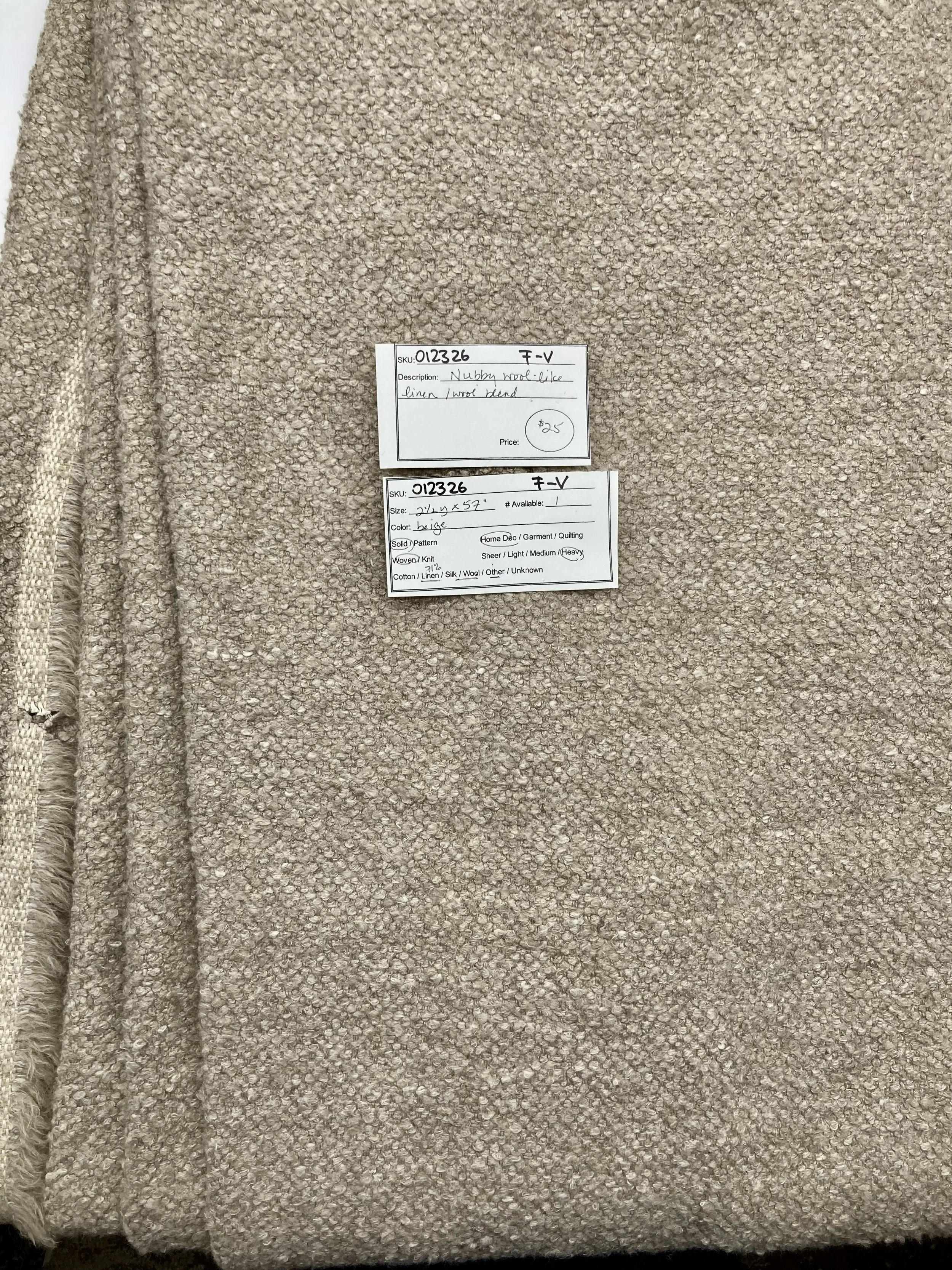 012326-F-V Nubby Linen/wool blend; 2 1/2 yds x 57"