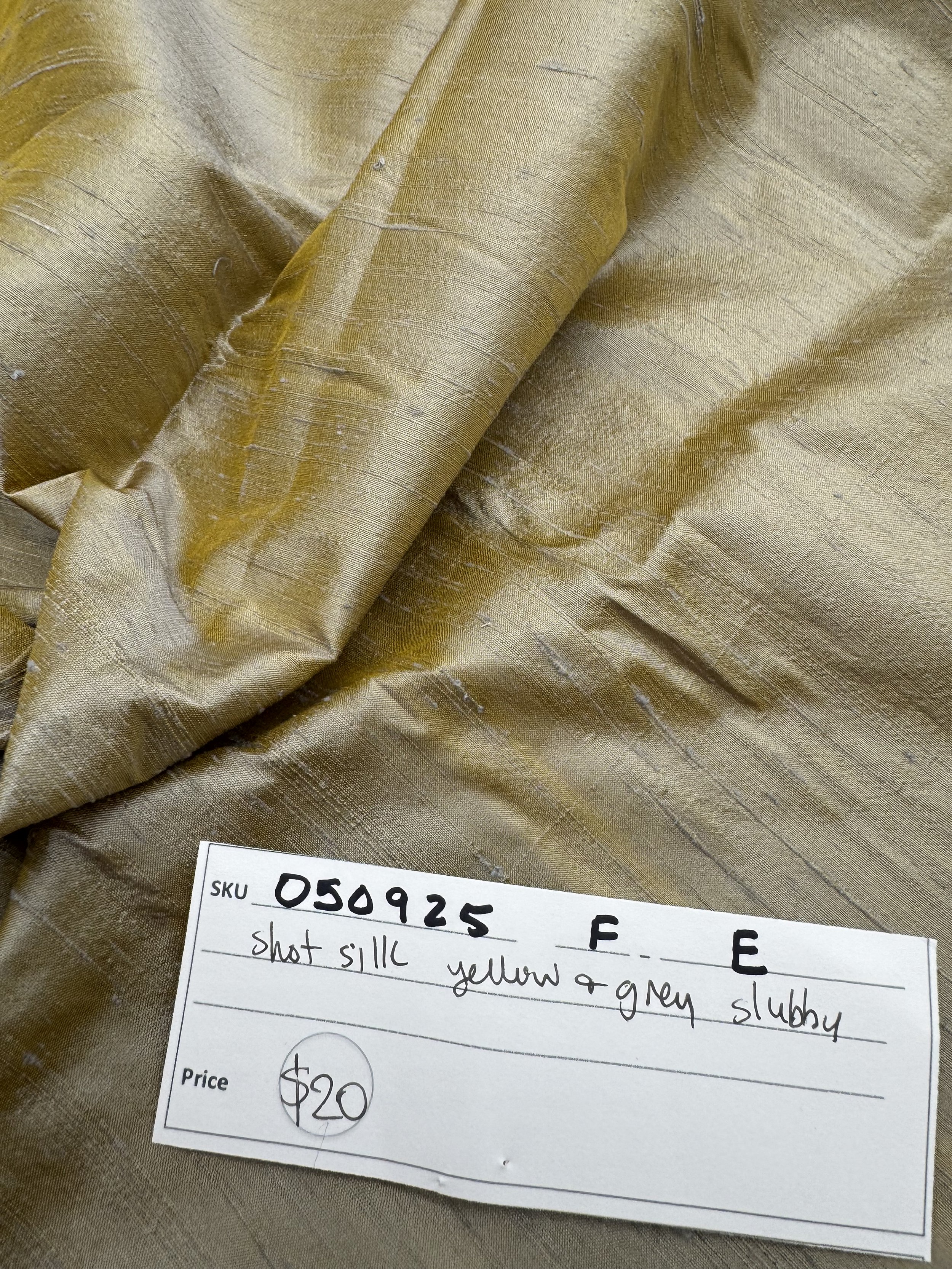050925-F-E Shot silk in yellow & grey with slubby texture; 2 1/2 yd x 54"