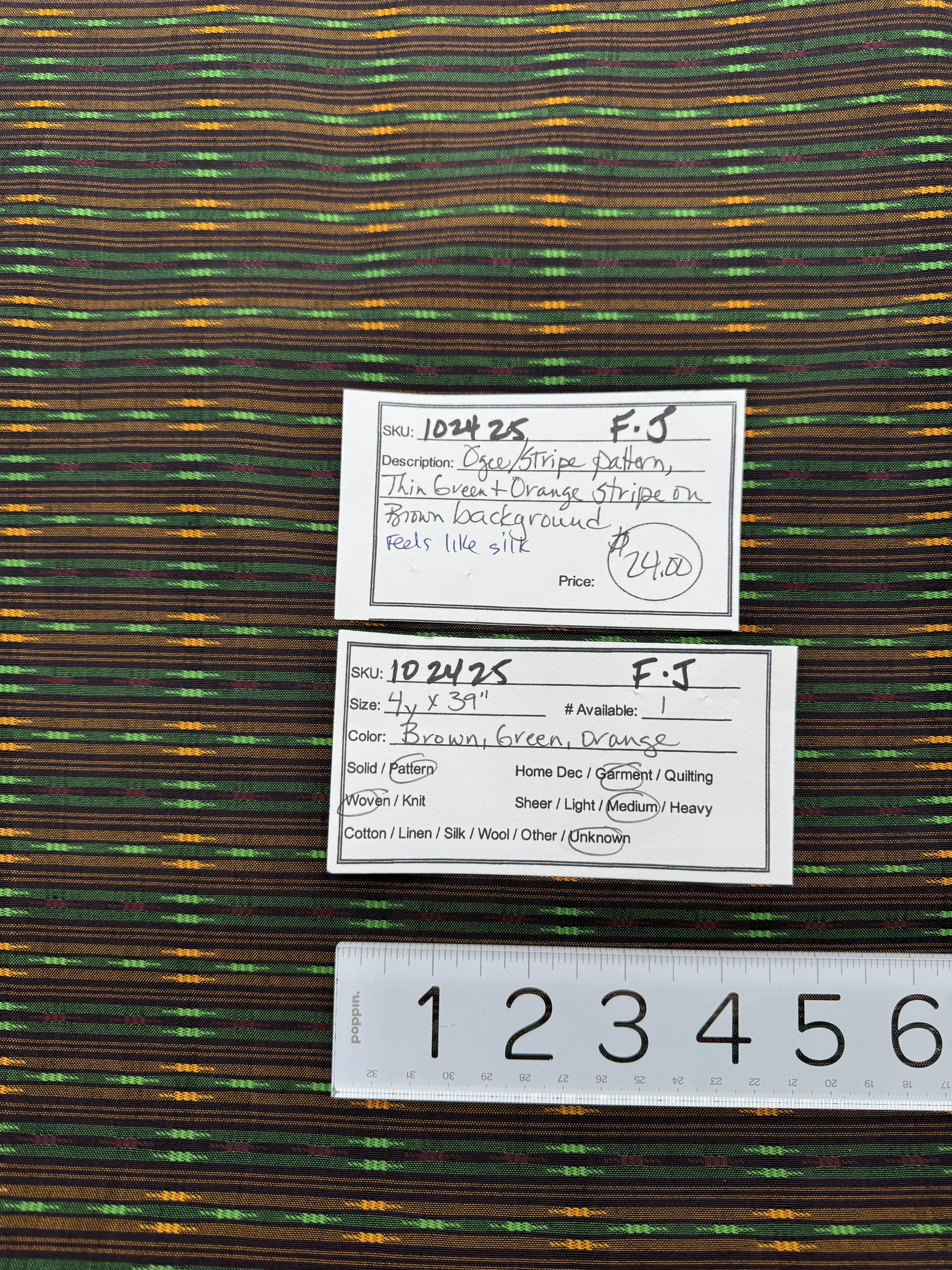 102425-F-J Stripe pattern; Silk-like; 4 yds x 39"