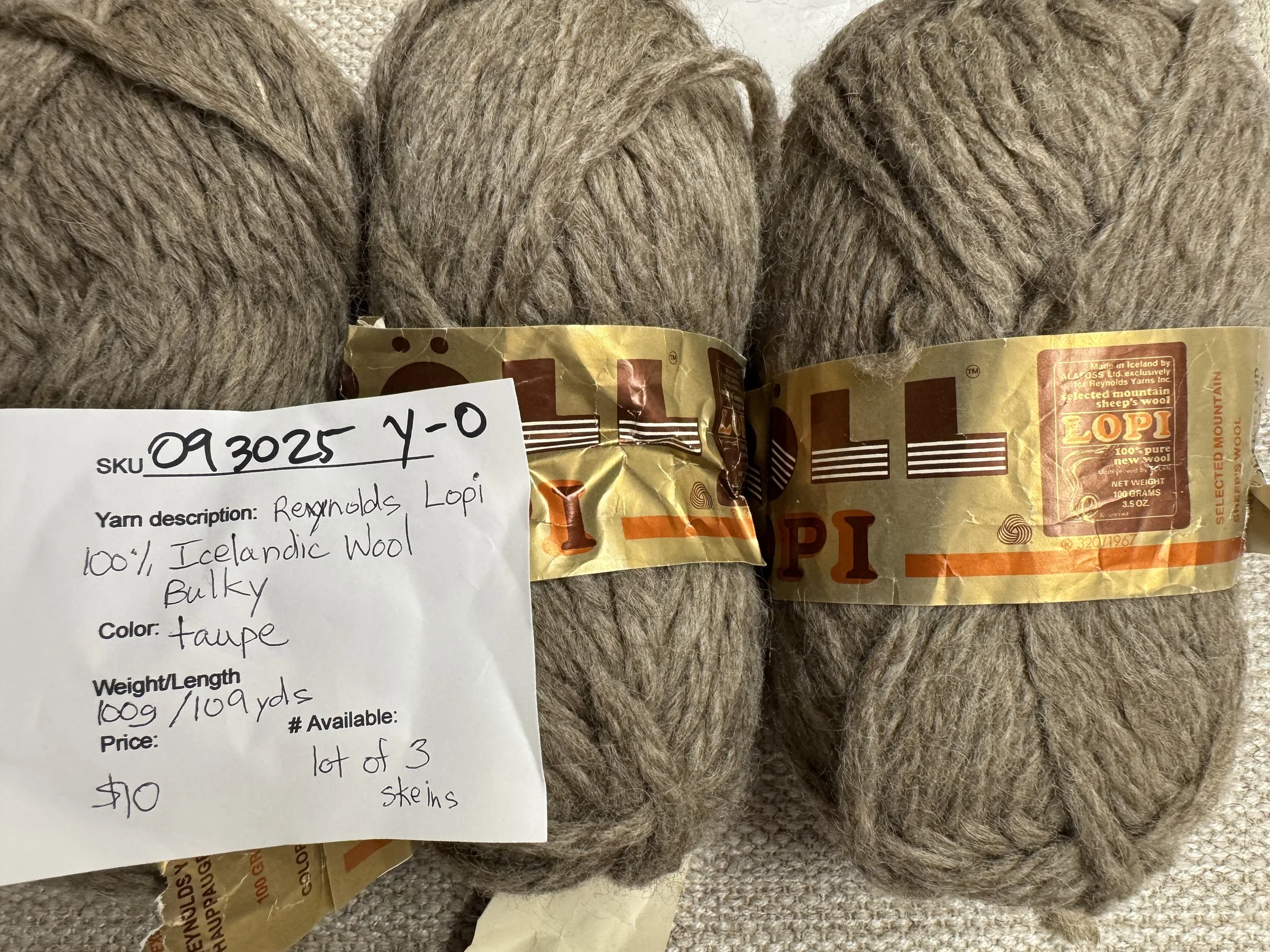 093025-Y-O Reynolds Lopi 100% Icelandic Wool bulky, taupe, 100g, 109 yd, Lot of 3