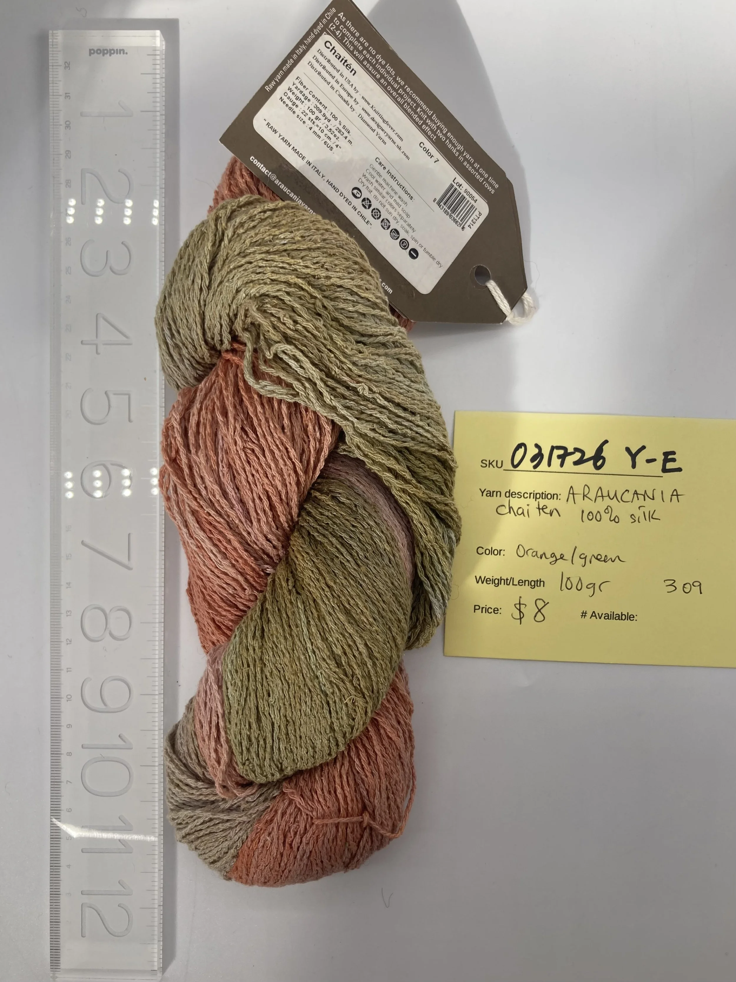 031726-Y-E Araucania Chaiten silk, orange/green, 100g, 309 yd