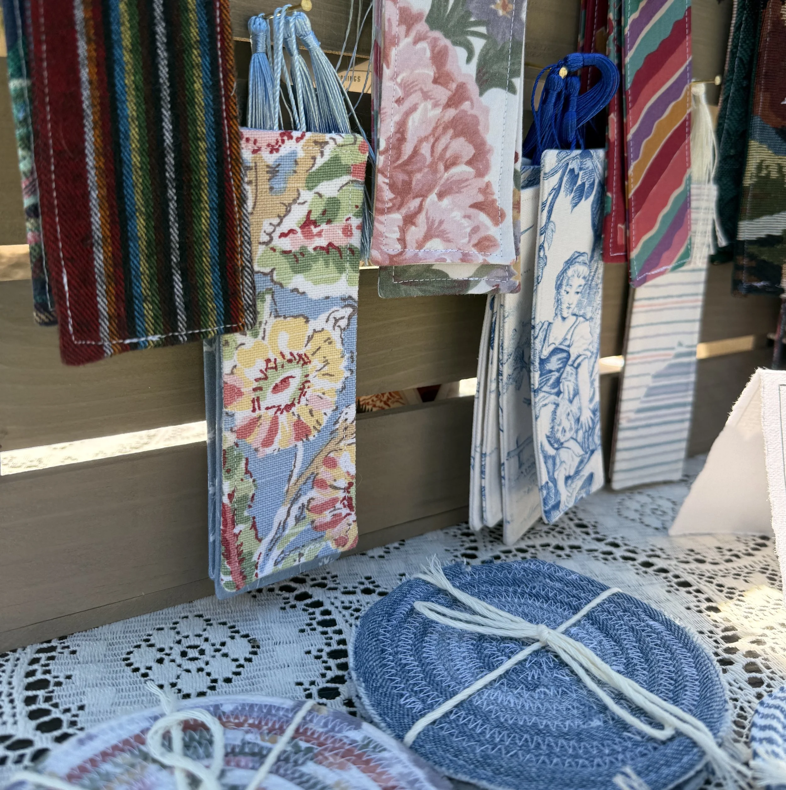 Fabric bookmark and coaster display