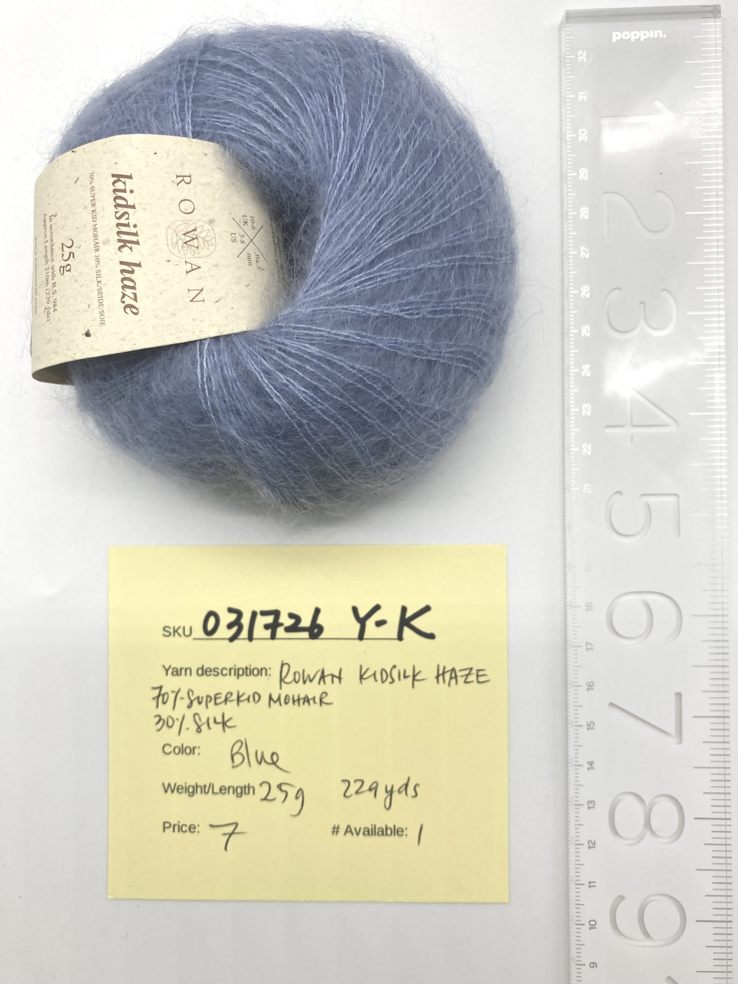 031726-Y-K Rowan Kidsilk Haze 70/30 mohair/silk, blue, 25g, 229yd