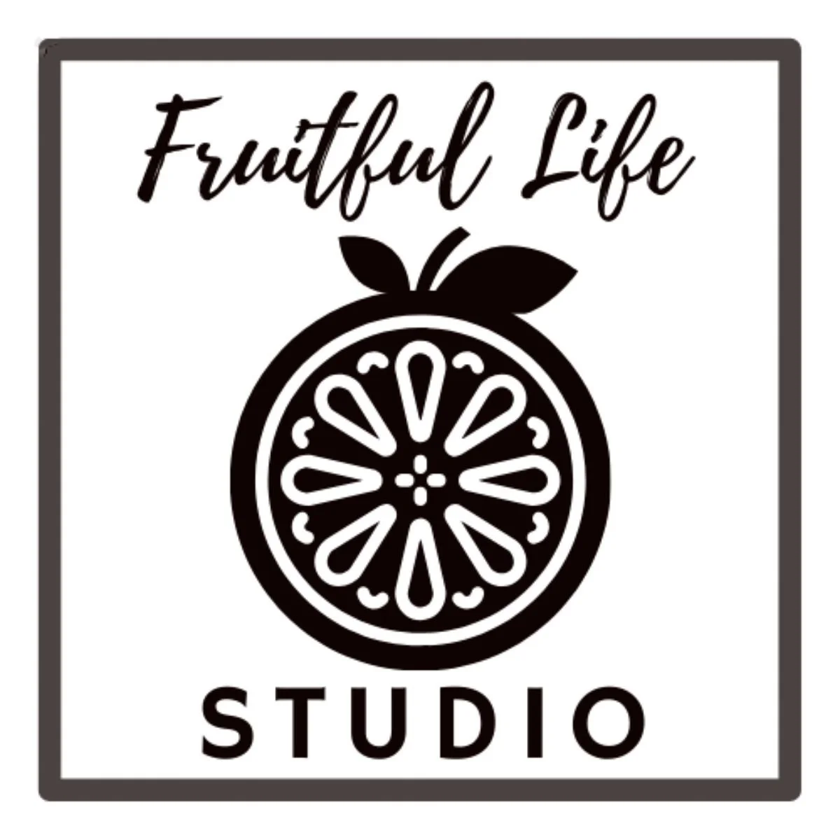Logo with words "Fruitful Life Studio" with fruit in center