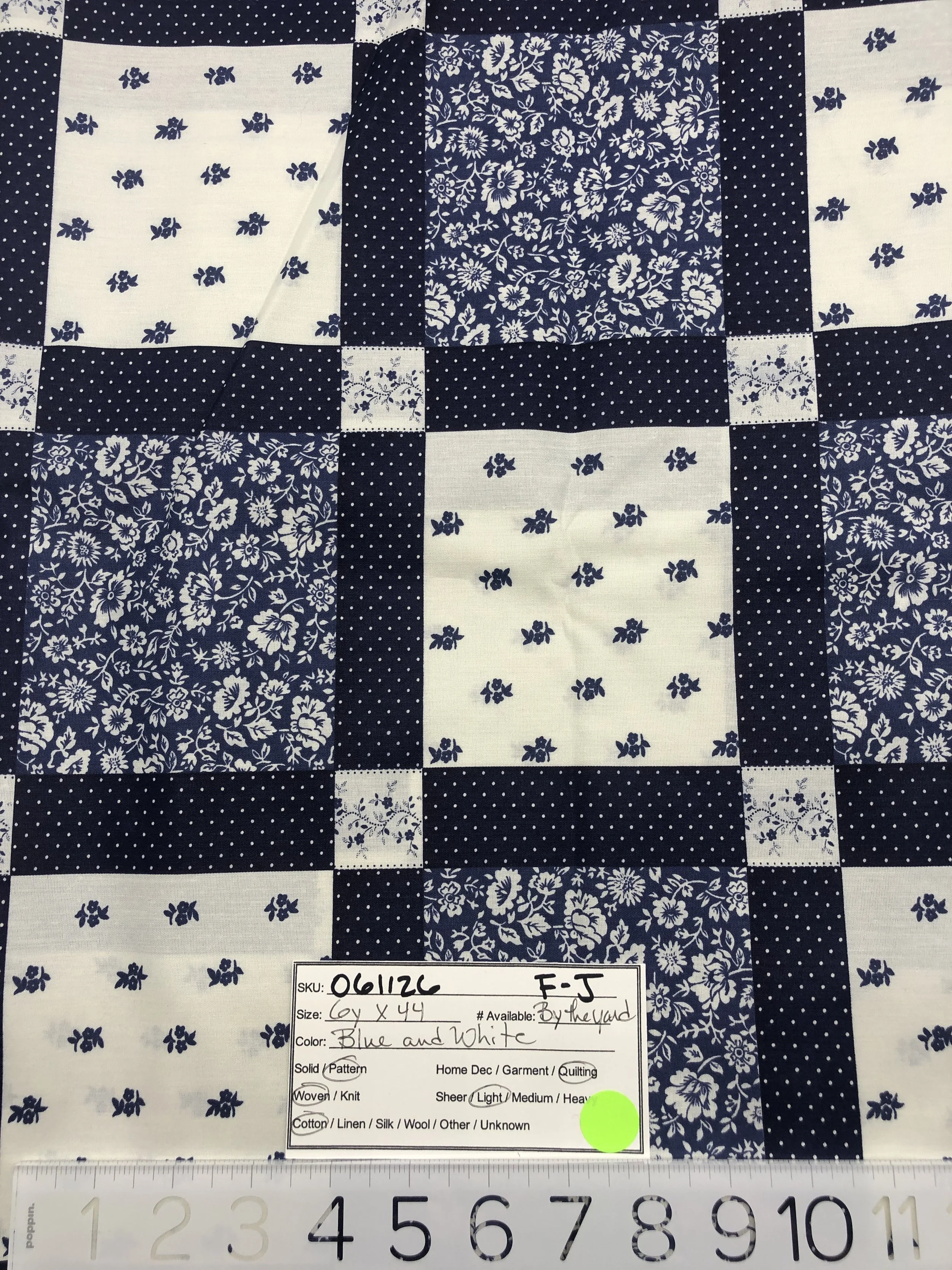061126-F-J Blue & white quilt pattern, Quilting Cotton; 44" wide, by the yard