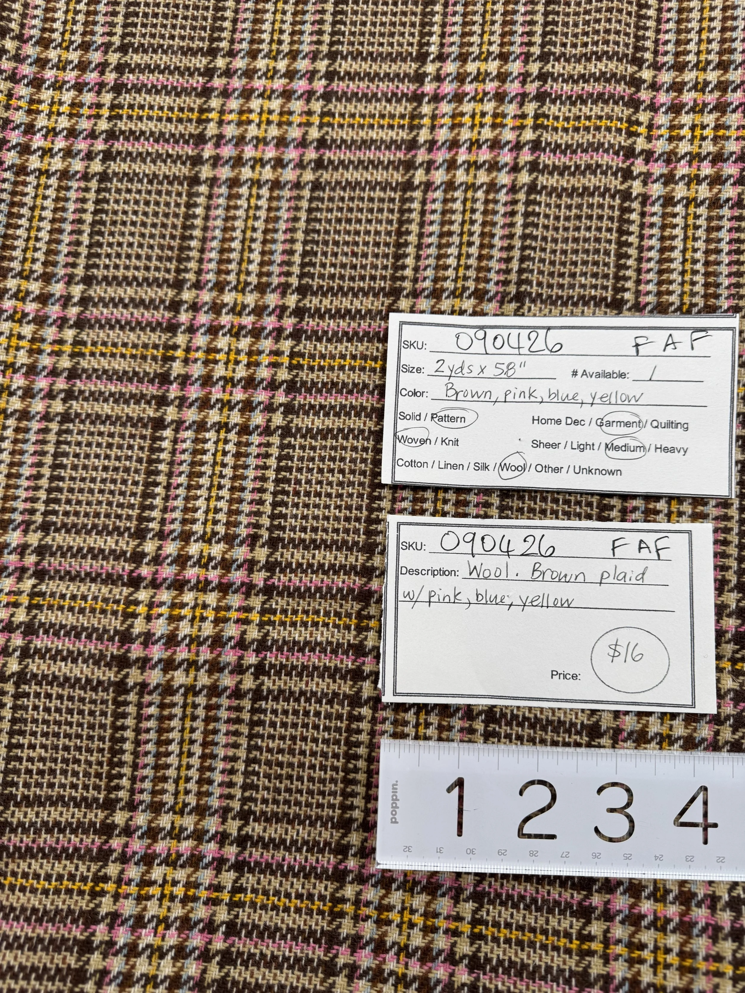 090426-F-AF Wool, Brown Plaid; 2 yd x 58"