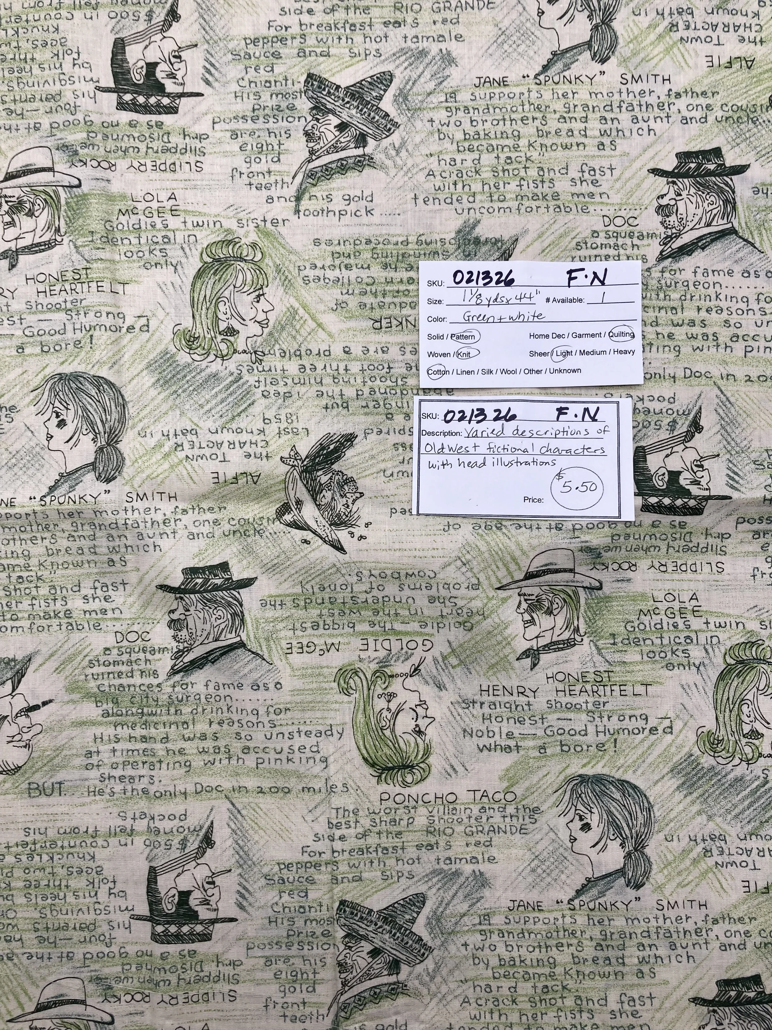 021326-F-N Old west head shots; Cotton; 1 1/8 yds x 44"