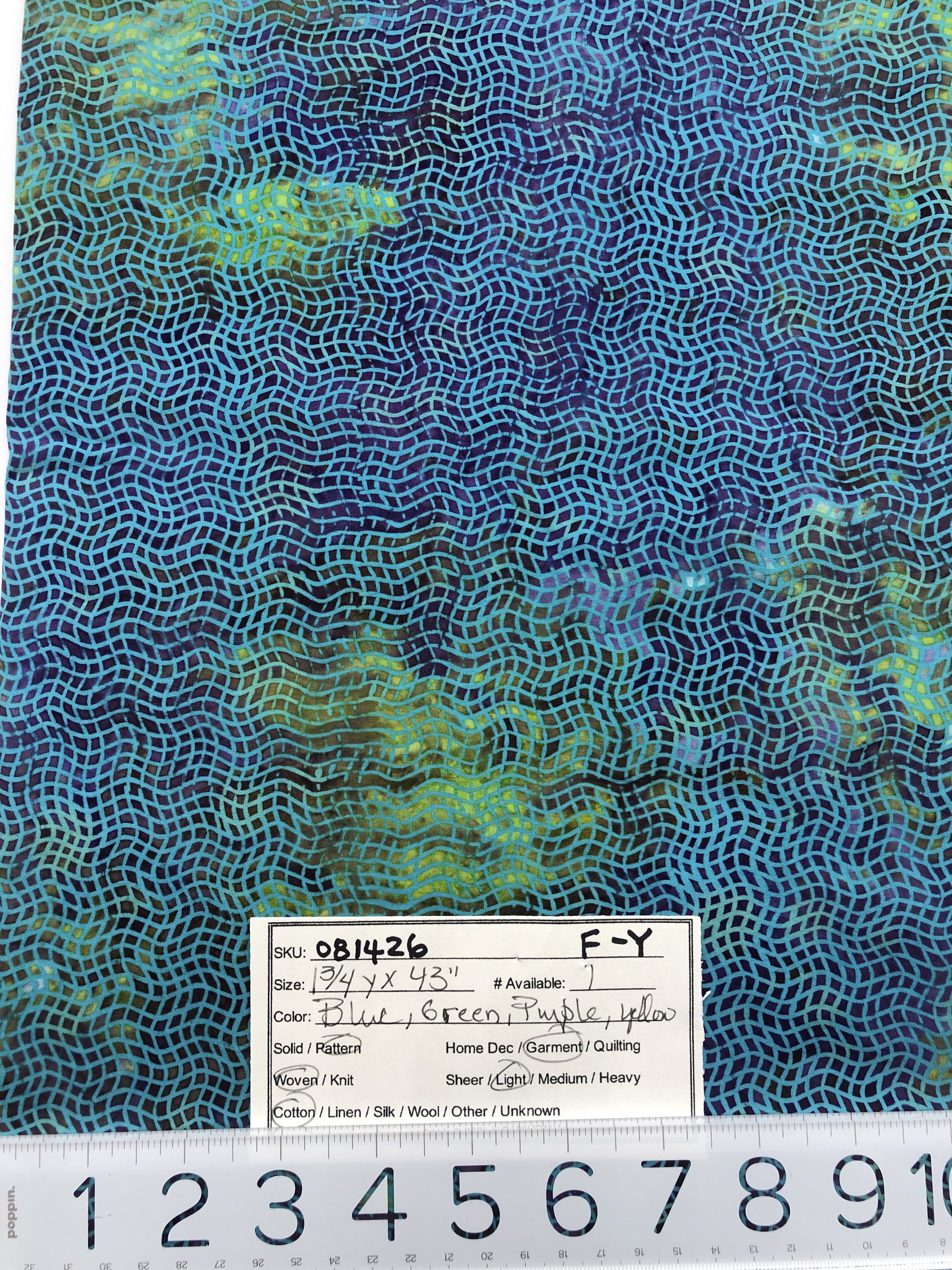 081426-F-Y Colorful net-like pattern; Cotton; 1 3/4 yds x 43"