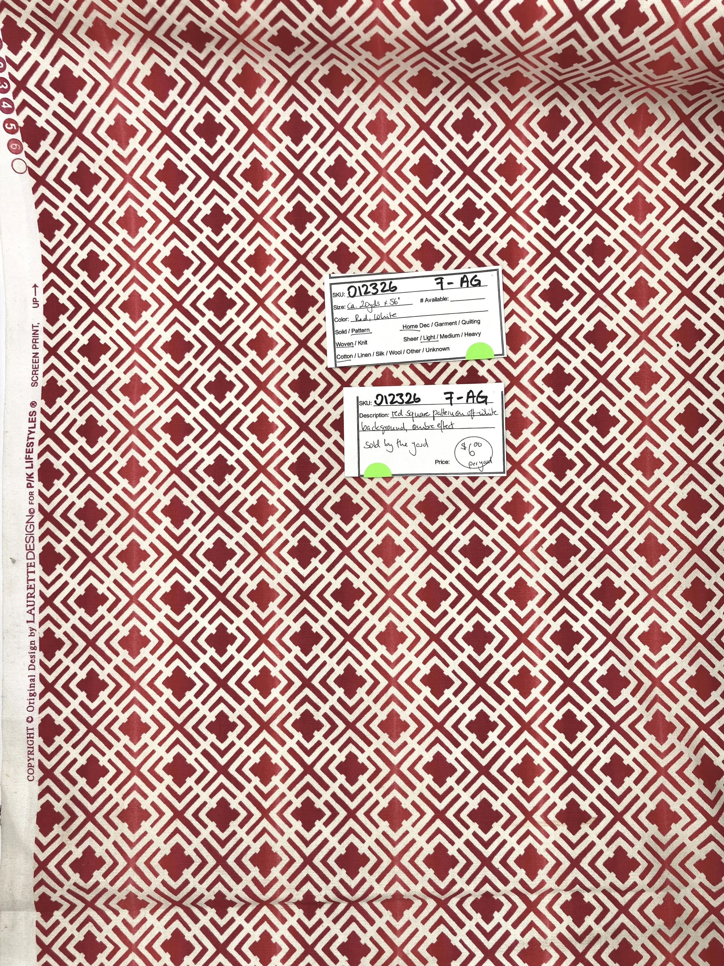 012326-F-AG Red square pattern; Cotton; 56"; by the yd