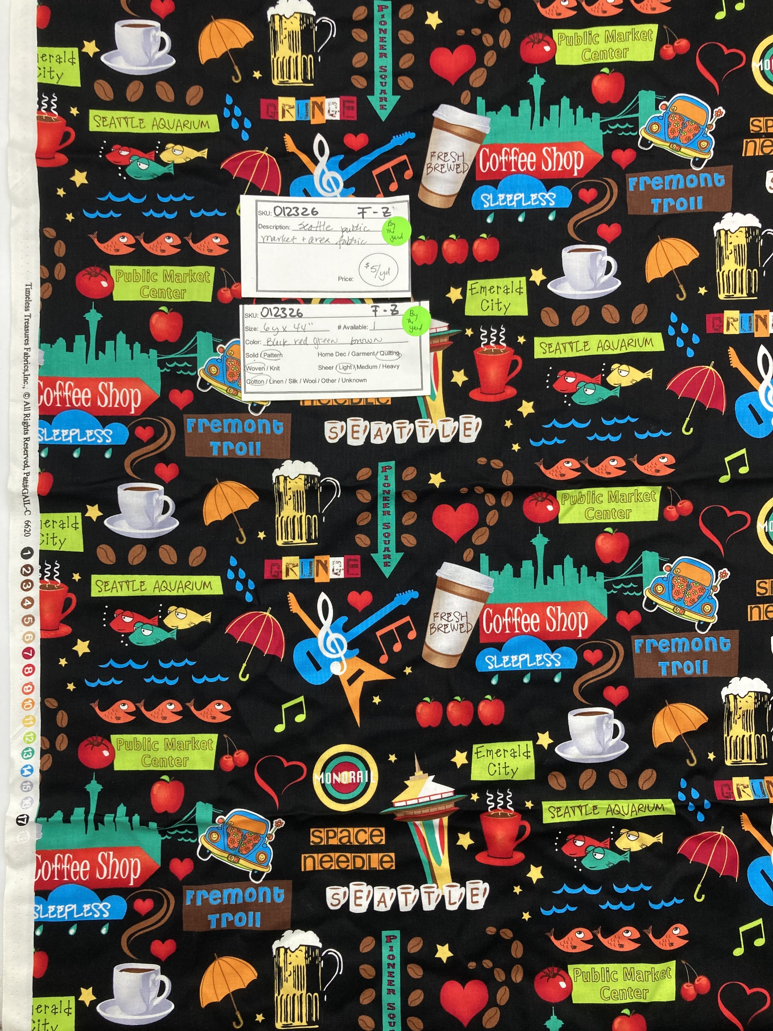 012326-F-Z Seattle themed; Cotton; 44"; by the yd