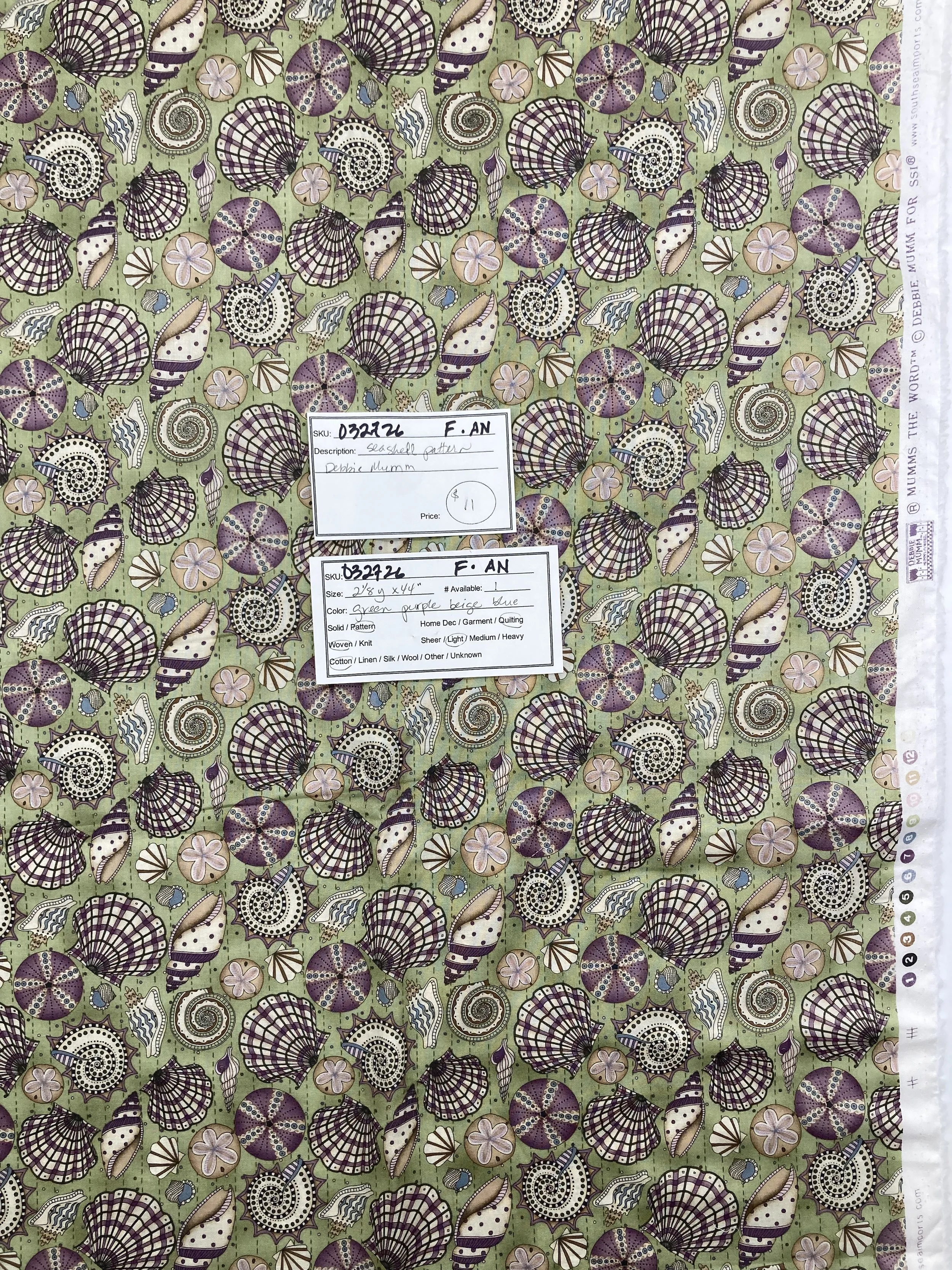 032726-F-AN Seashell pattern; Cotton; 2 1/8 yds x 44"