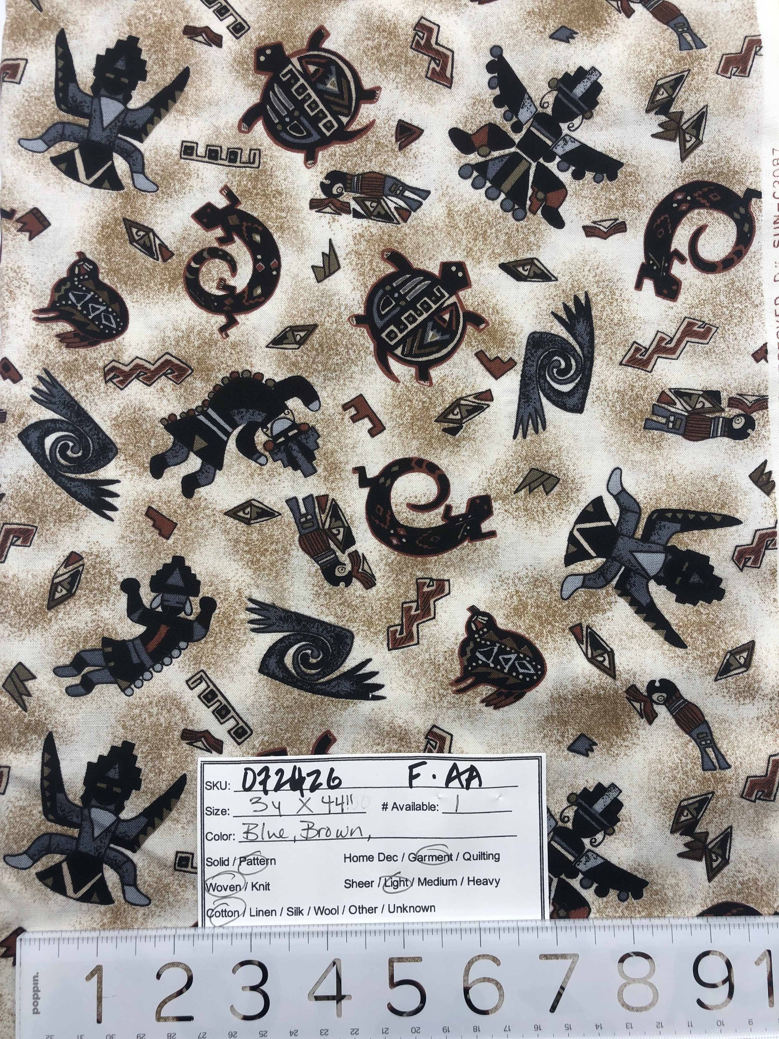 072426-F-AA Native American symbols; Cotton; 3 yds x 44"