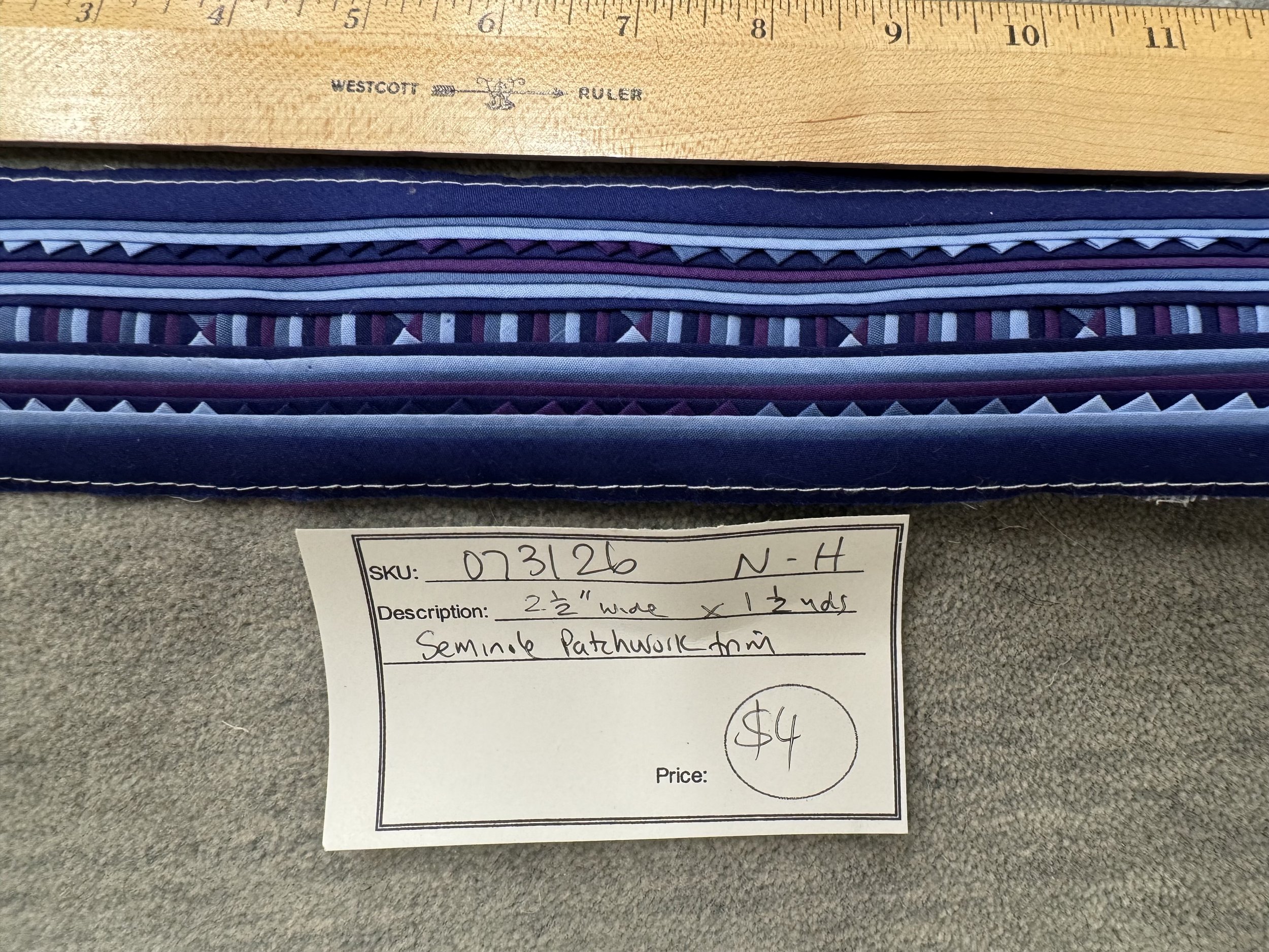 073126-N-H Blue Seminole Patchwork Trim, 1 1/2 yd x 2 1/2" wide