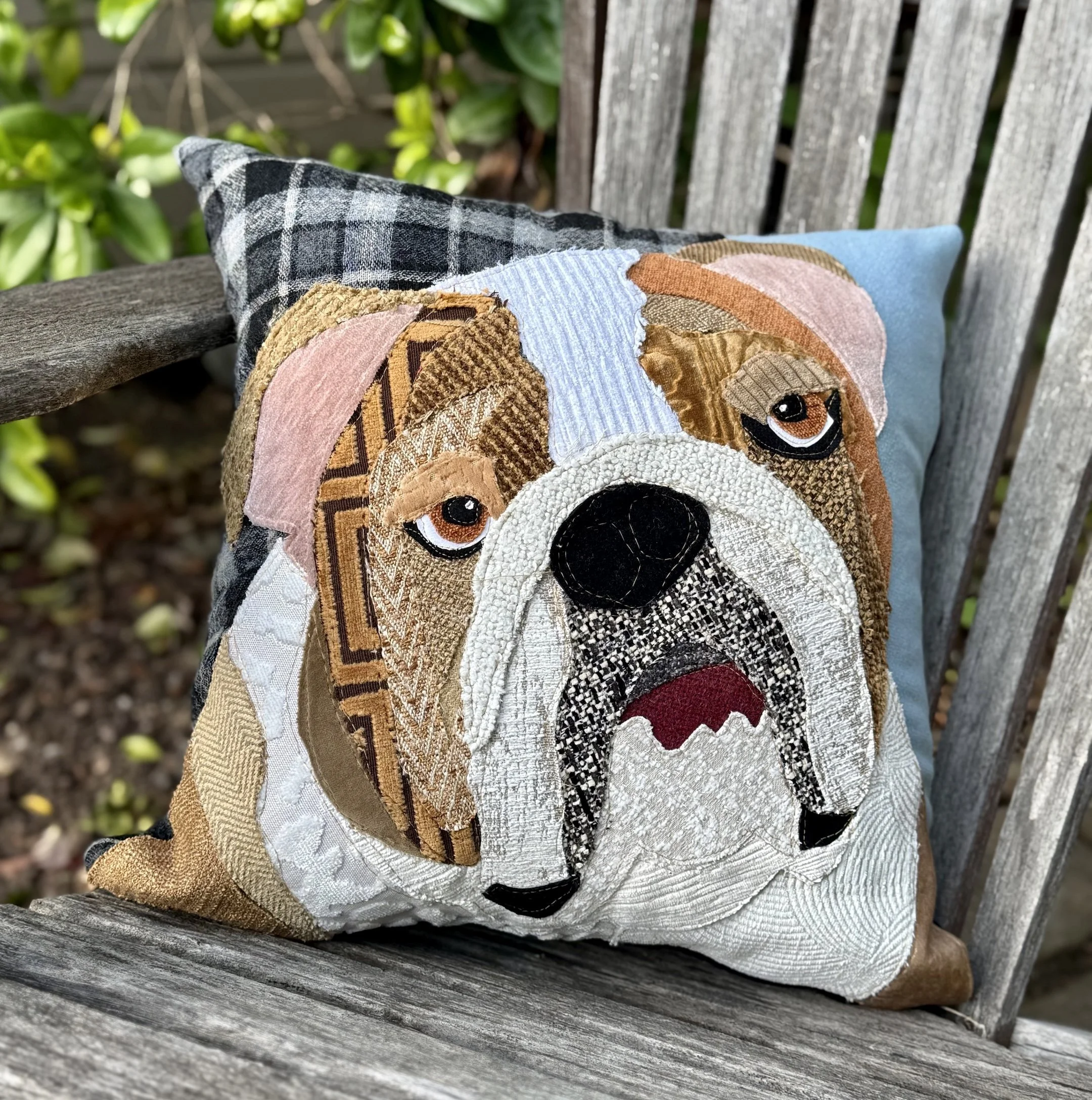 Bulldog appliqué pillow