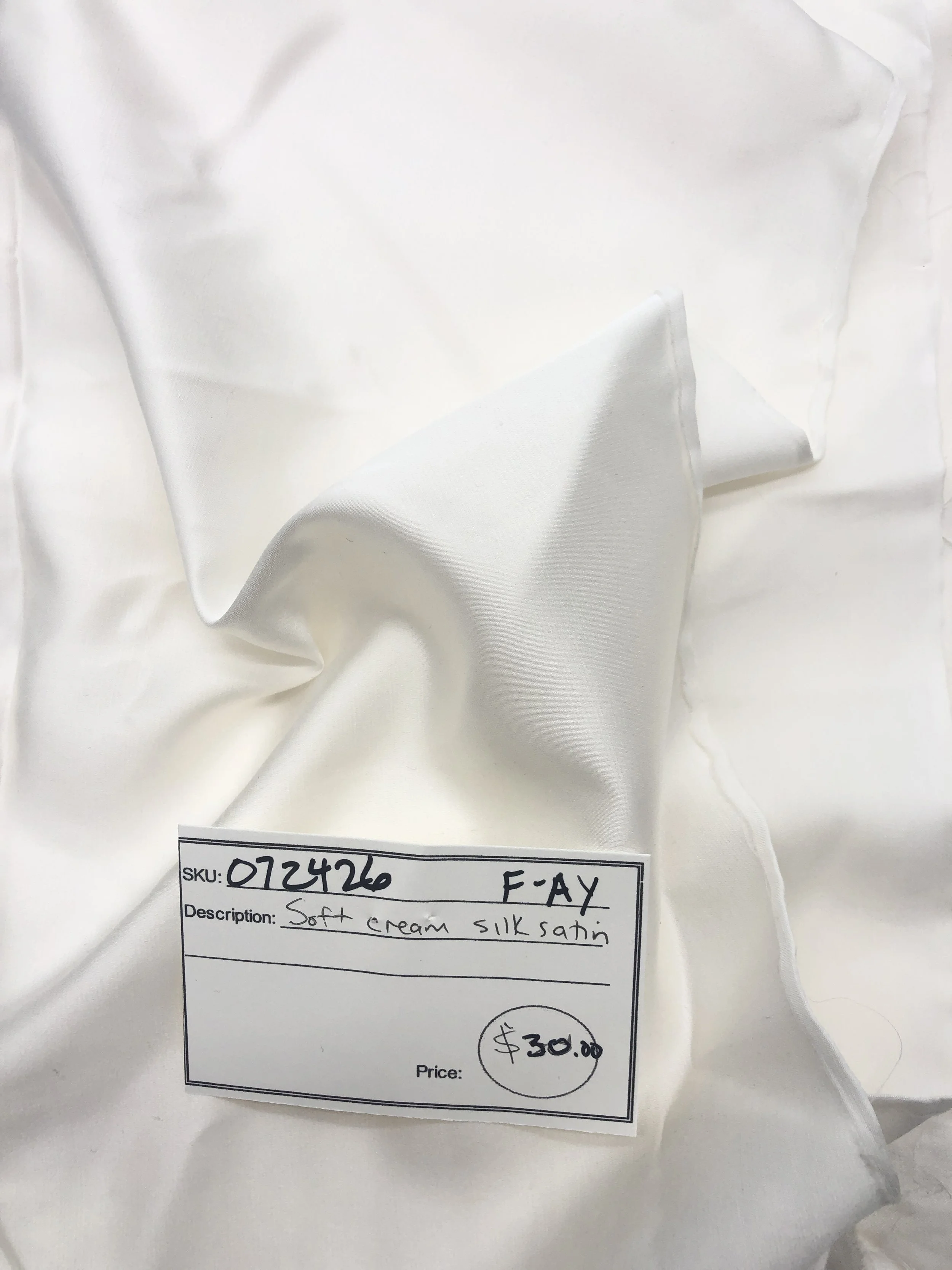 072426-F-AY Soft cream silk satin; 4 1/2 yds x 42"