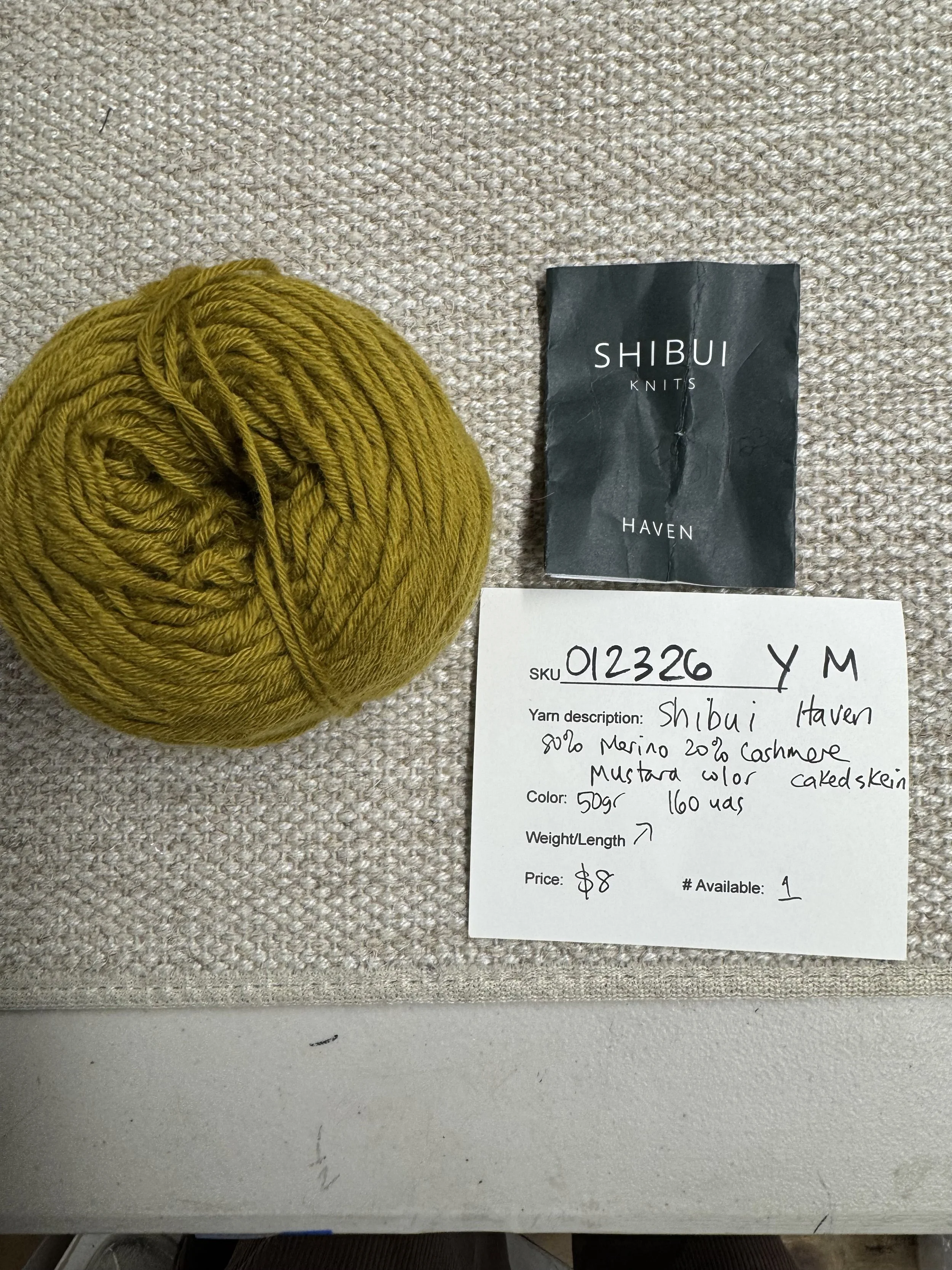 012326-Y-M Shibui 80/20 merino/cashmere, mustard, 50g, 160 yd