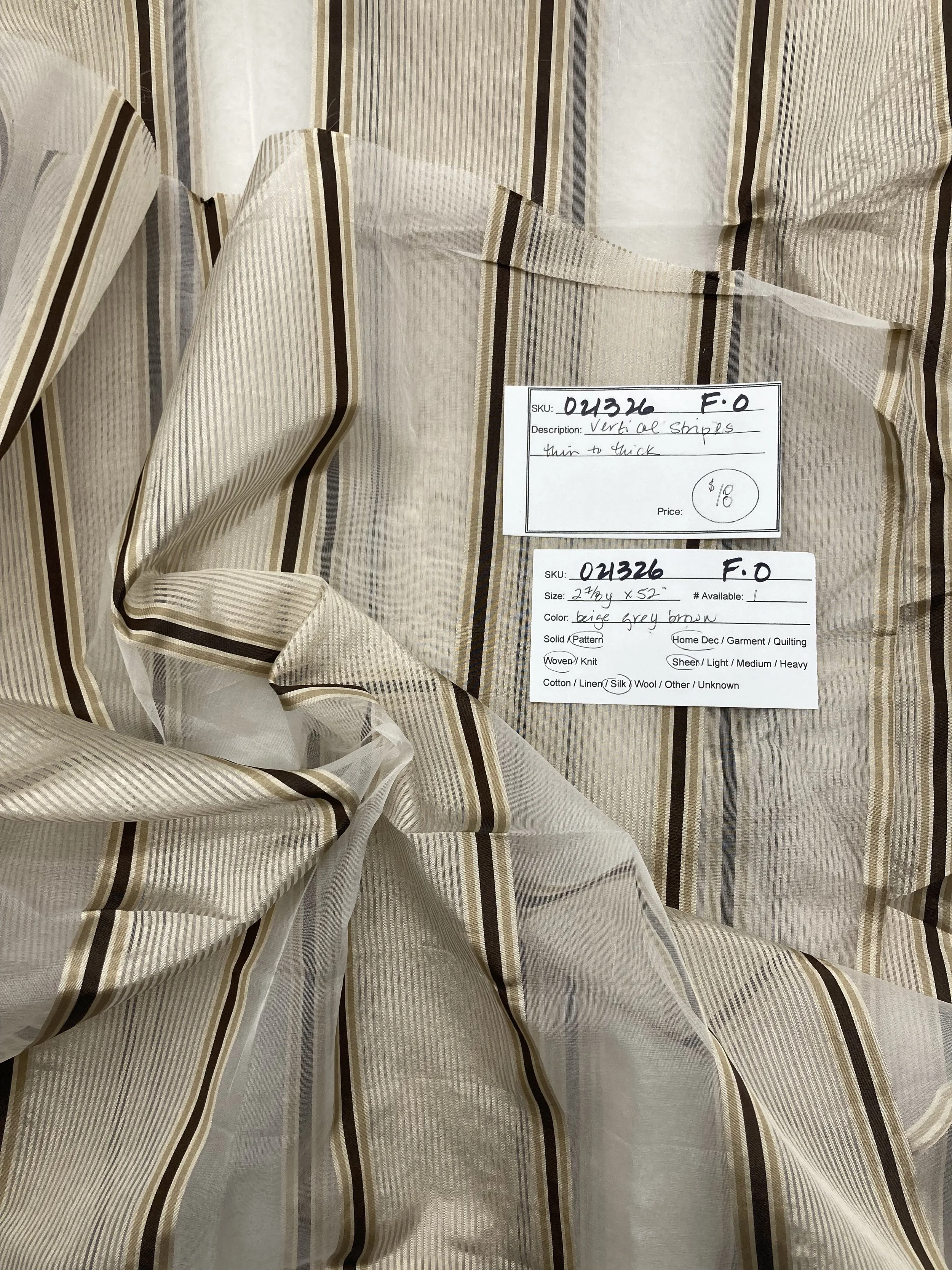 021326-F-O Thin and thick stripes; Silk; 2 7/8 yds x 52"