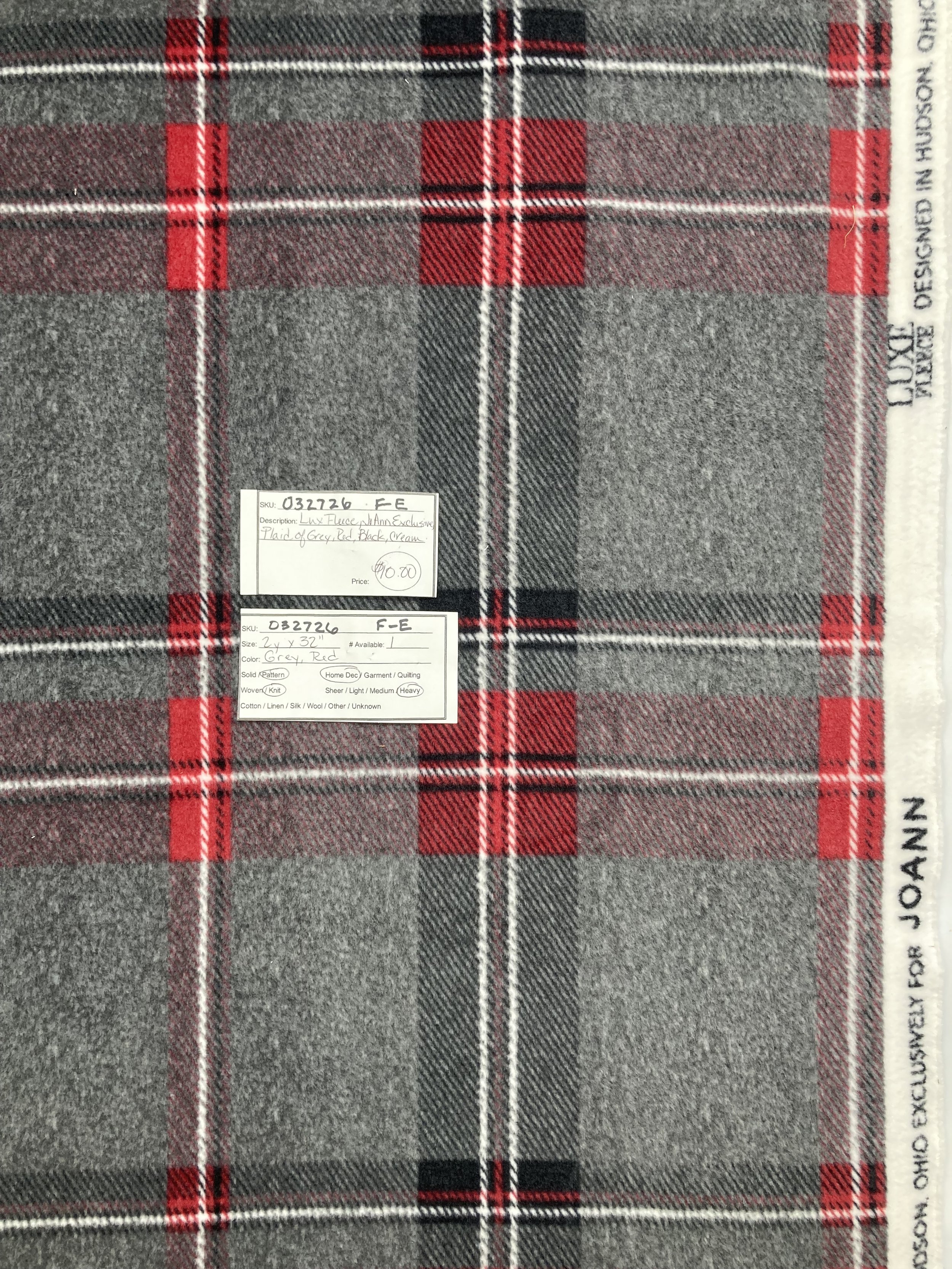 032726-F-E Lux Fleece in plaid; 2 yds x 32"