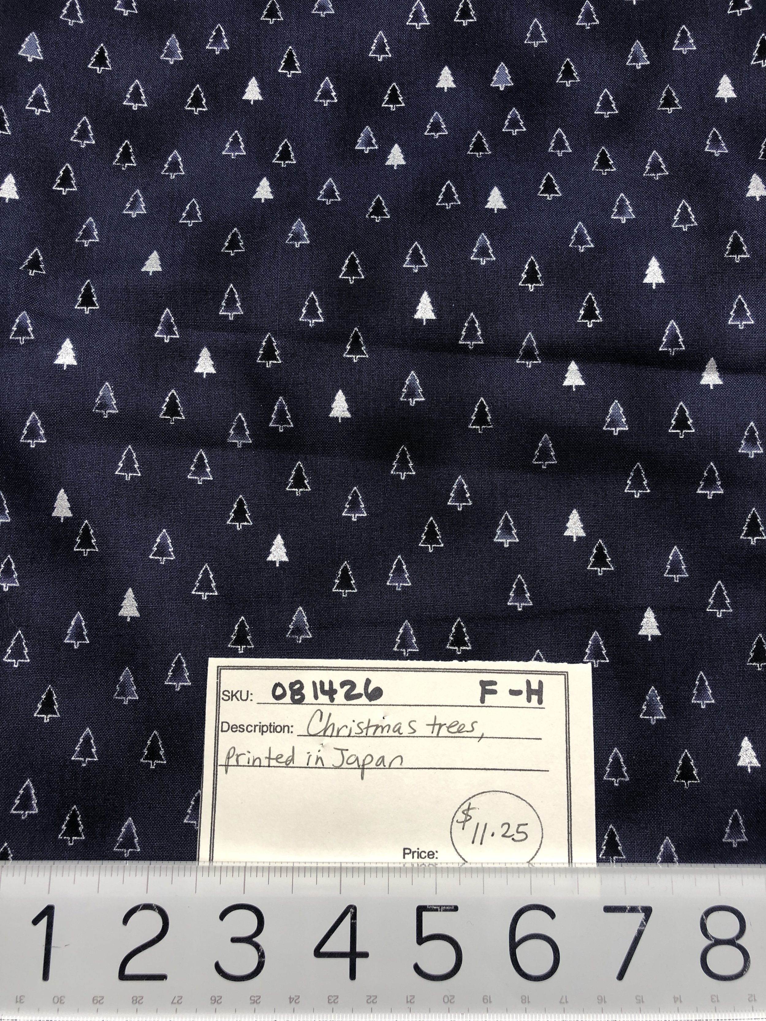 081426-F-H Pine trees on blue; Japanese cotton; 1 7/8 yds x 44"